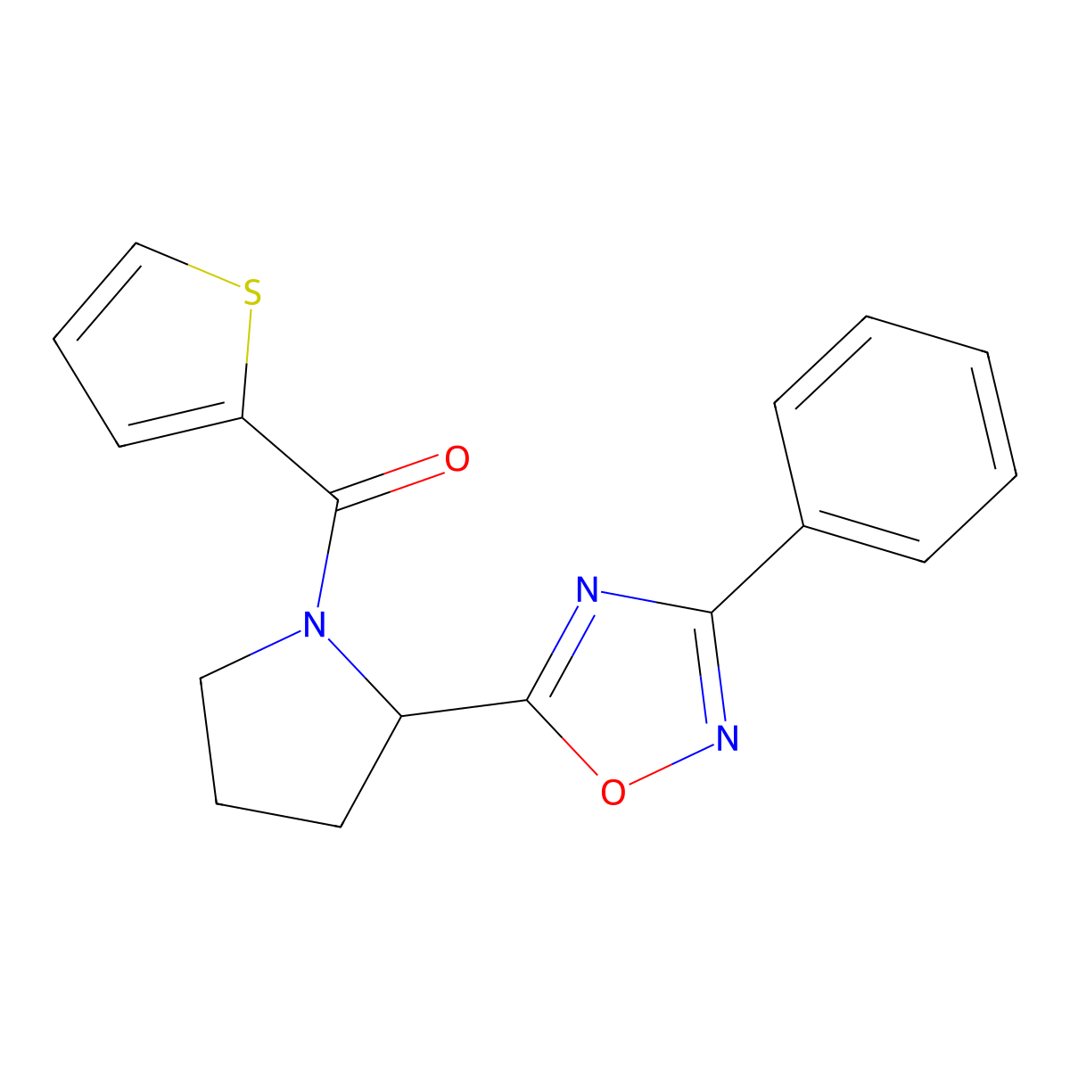 3-Phenyl-5-[1-(2-thienylcarbonyl)pyrrolidin-2-yl]-1,2,4-oxadiazole molecular structure, CAS 1046009-00-0