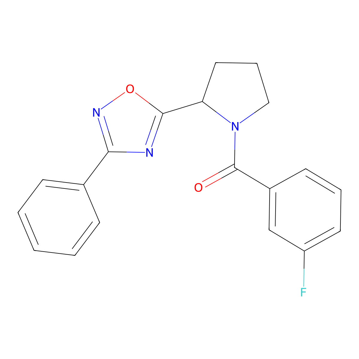 5-[1-(3-Fluorobenzoyl)pyrrolidin-2-yl]-3-phenyl-1,2,4-oxadiazole molecular structure, CAS 1046016-23-2