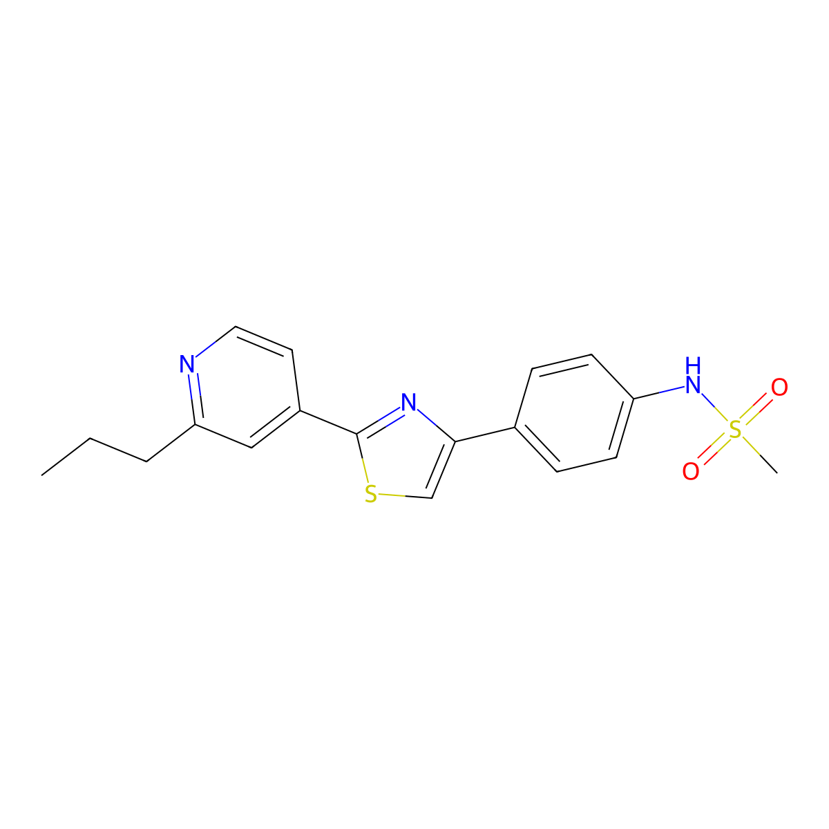 N-(4-(2-(2-propylpyridin-4-yl)thiazol-4-yl)phenyl)methanesulfonamide molecular structure, CAS 1046045-61-7