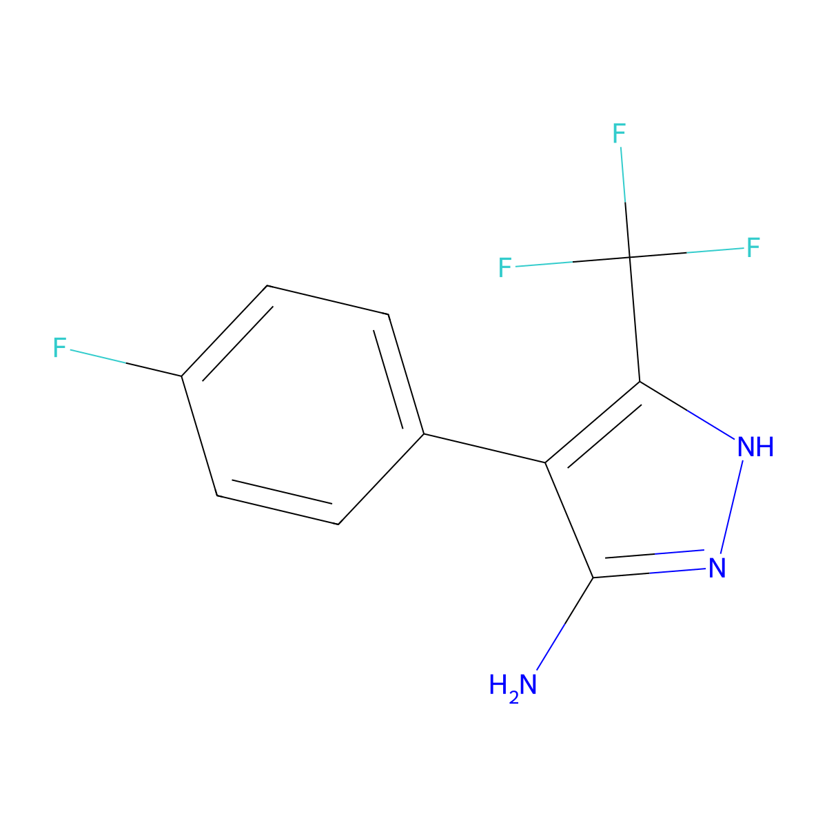 4-(4-fluorophenyl)-3-(trifluoromethyl)-1H-pyrazol-5-amine molecular structure, CAS 1046046-44-9