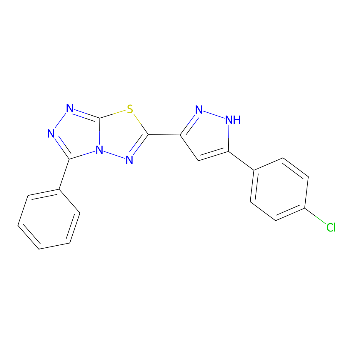 6-[5-(4-chlorophenyl)-1H-pyrazol-3-yl]-3-phenyl[1,2,4]triazolo[3,4-b][1,3,4]thiadiazole molecular structure, CAS 1046050-41-2