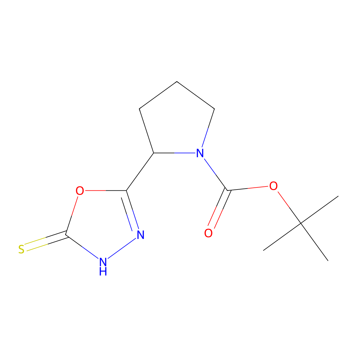 tert-butyl (2S)-2-(5-sulfanyl-1,3,4-oxadiazol-2-yl)pyrrolidine-1-carboxylate molecular structure, CAS 1046079-26-8