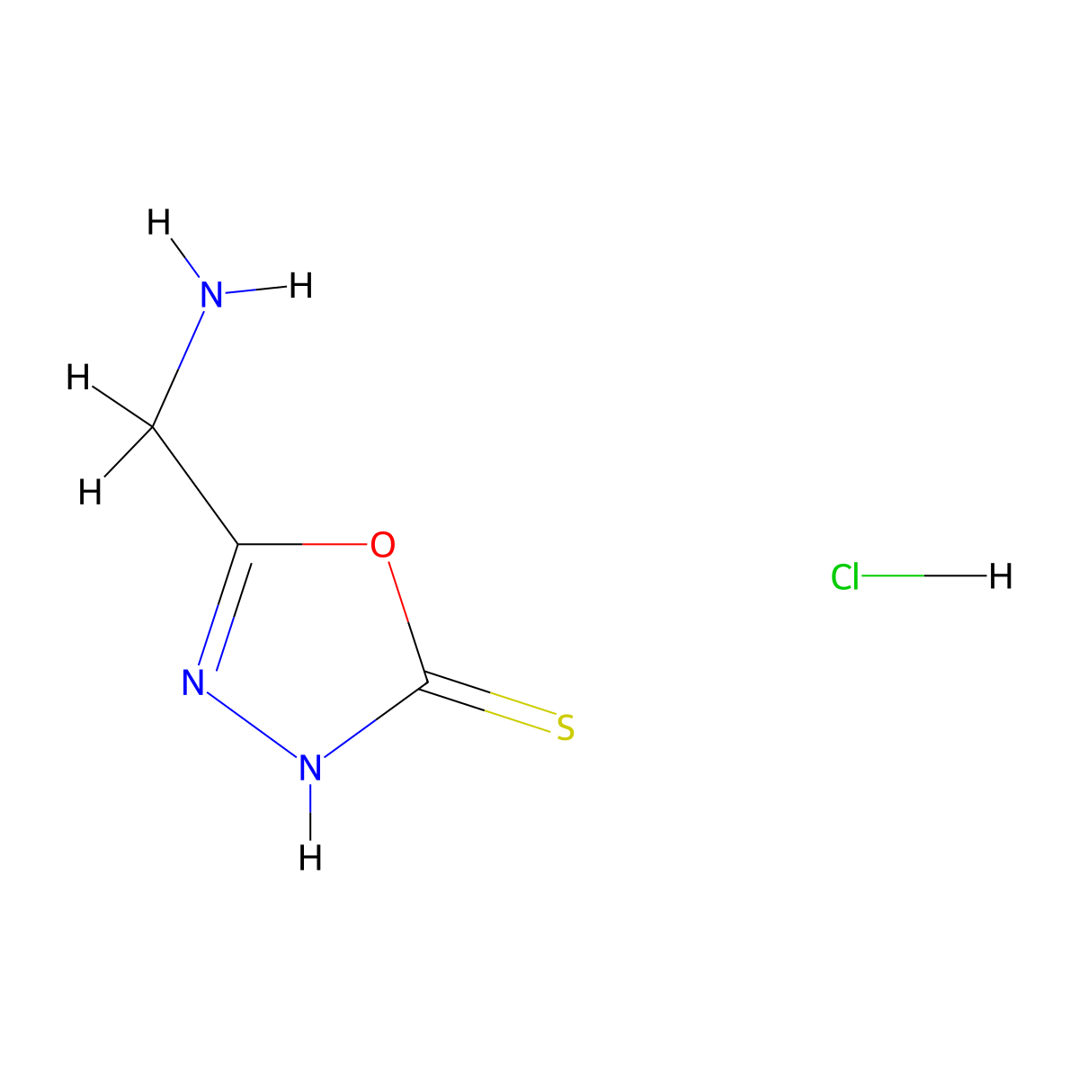 5-(Aminomethyl)-2,3-dihydro-1,3,4-oxadiazole-2-thione hydrochloride molecular structure, CAS 1046079-55-3
