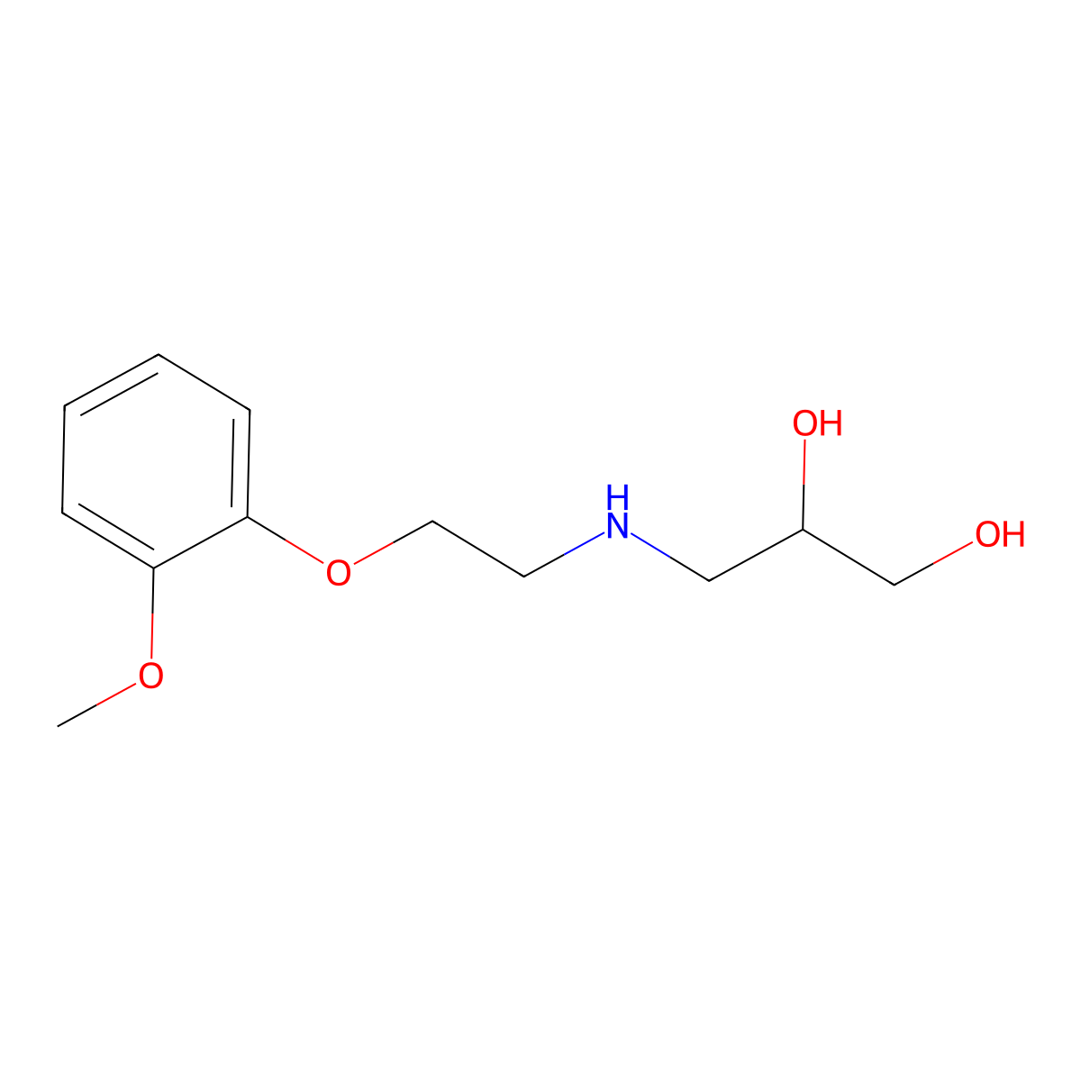 1,2-Propanediol, 3-[[2-(2-methoxyphenoxy)ethyl]amino]- molecular structure, CAS 10461-27-5