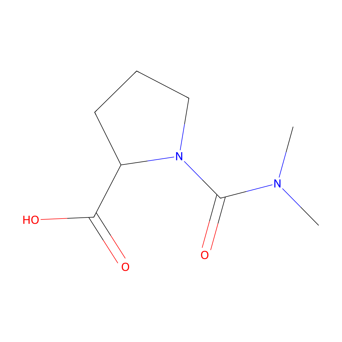 (R)-1-(Dimethylcarbamoyl)pyrrolidine-2-carboxylic acid molecular structure, CAS 1046139-15-4
