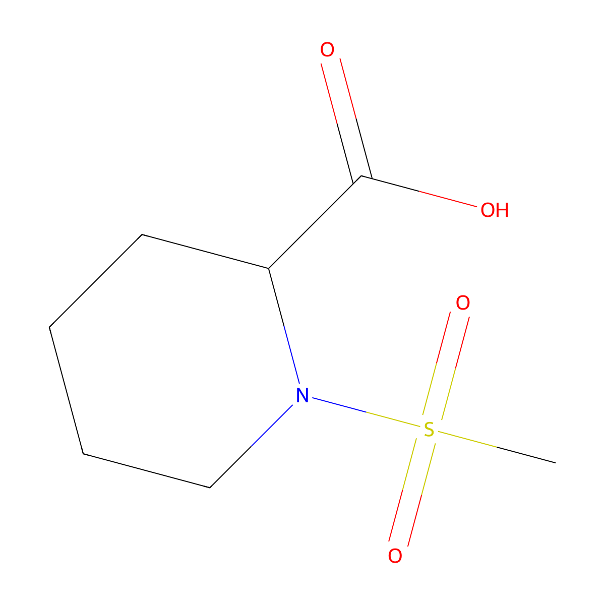 (2R)-1-(Methylsulfonyl)-2-piperidinecarboxylic acid molecular structure, CAS 1046139-42-7