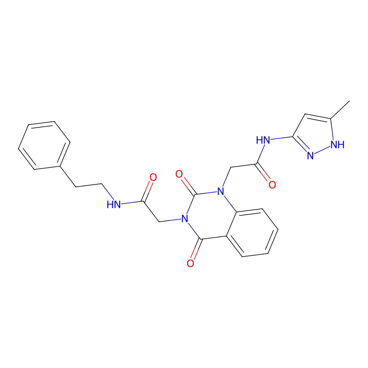 2-(1-{[(5-methyl-1H-pyrazol-3-yl)carbamoyl]methyl}-2,4-dioxo-1,2,3,4-tetrahydroquinazolin-3-yl)-N-(2-phenylethyl)acetamide molecular structure, CAS 1046149-29-4