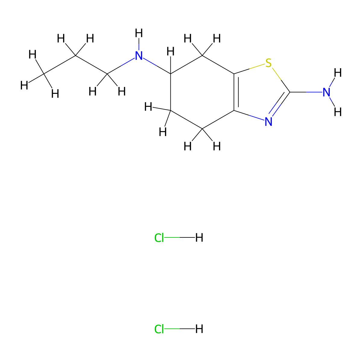 N6-Propyl-4,5,6,7-tetrahydro-1,3-benzothiazole-2,6-diamine hydrogen chloride (1:2) molecular structure, CAS 104617-85-8