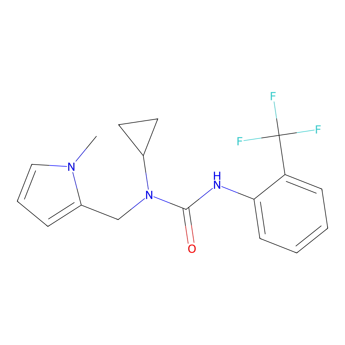 1-cyclopropyl-1-((1-methyl-1H-pyrrol-2-yl)methyl)-3-(2-(trifluoromethyl)phenyl)urea molecular structure, CAS 1046213-52-8