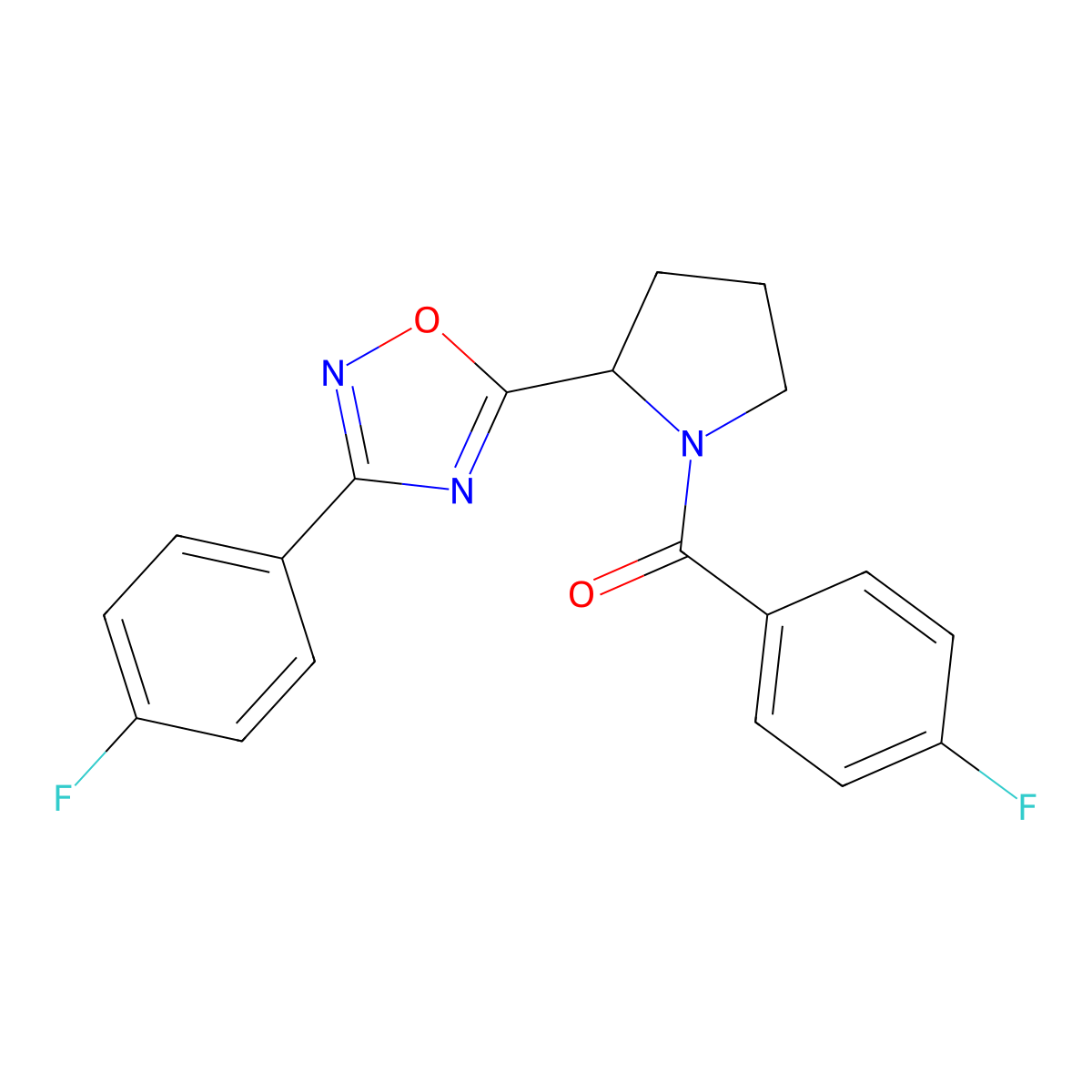 5-[1-(4-Fluorobenzoyl)pyrrolidin-2-yl]-3-(4-fluorophenyl)-1,2,4-oxadiazole molecular structure, CAS 1046257-38-8