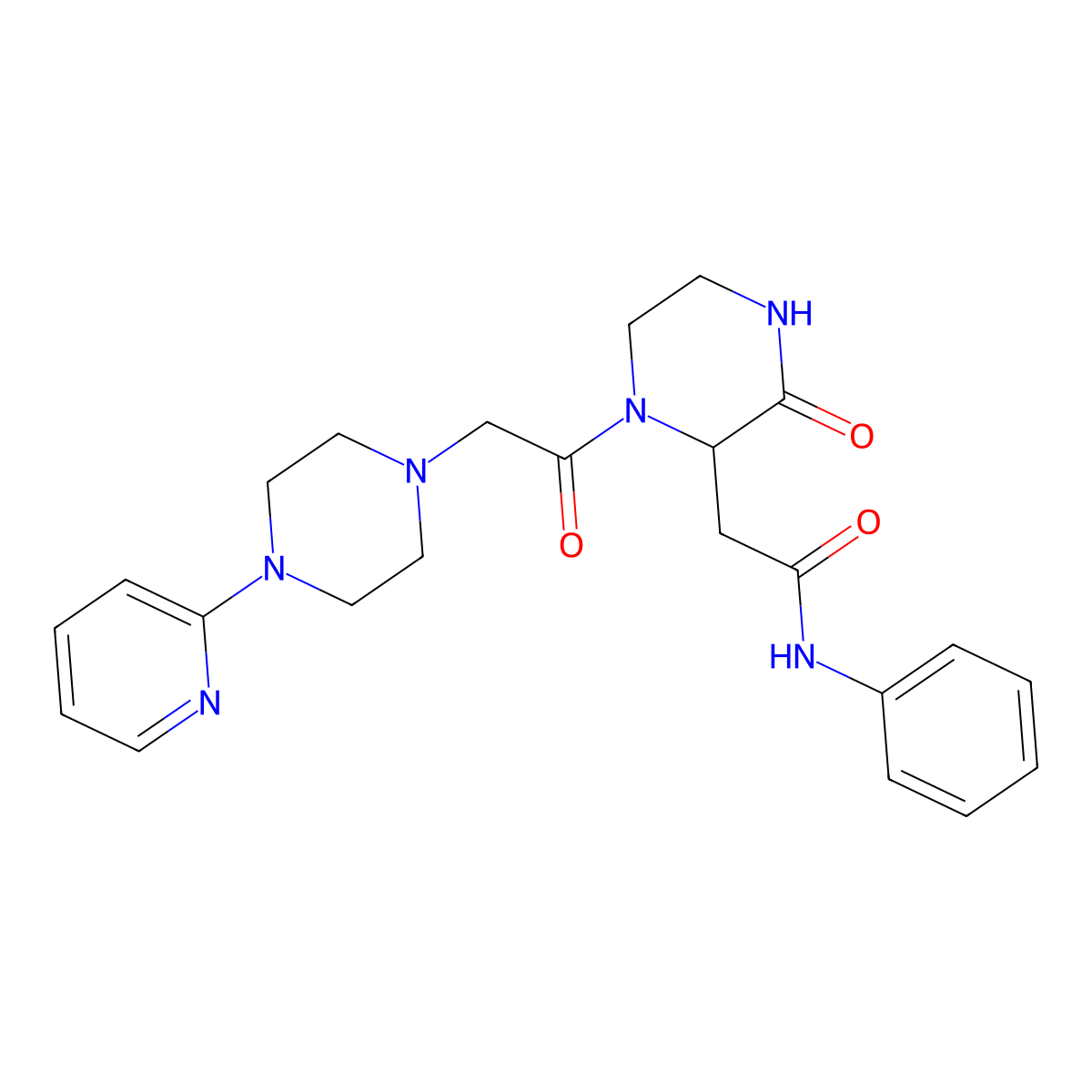 2-(3-oxo-1-{[4-(pyridin-2-yl)piperazin-1-yl]acetyl}piperazin-2-yl)-N-phenylacetamide molecular structure, CAS 1046455-04-2