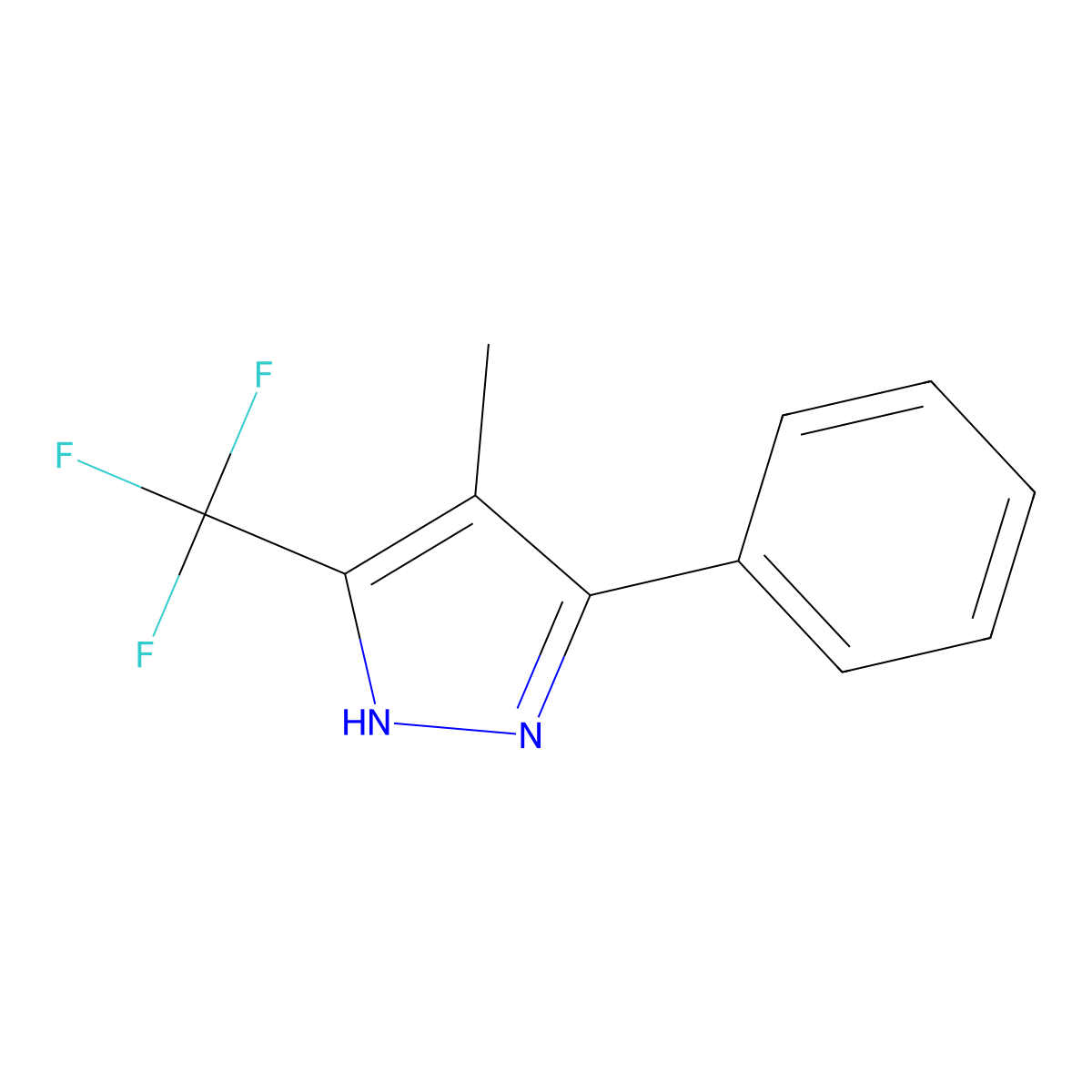4-methyl-3-phenyl-5-(trifluoromethyl)-1H-pyrazole molecular structure, CAS 1046463-01-7