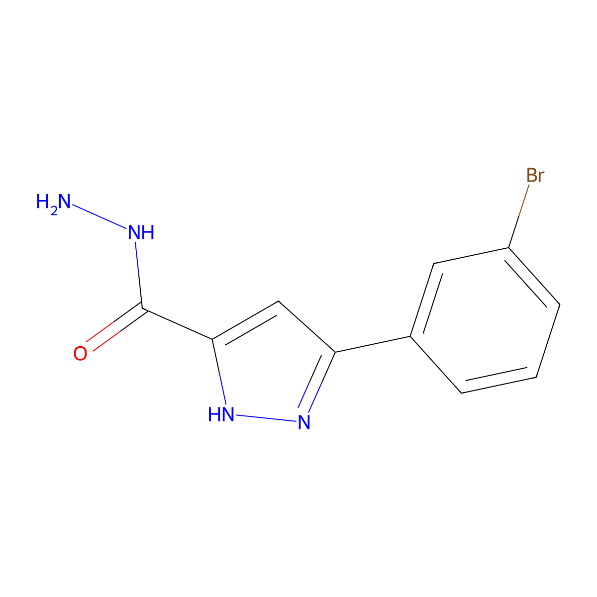 5-(3-bromophenyl)-1H-pyrazole-3-carbohydrazide molecular structure, CAS 1046463-50-6