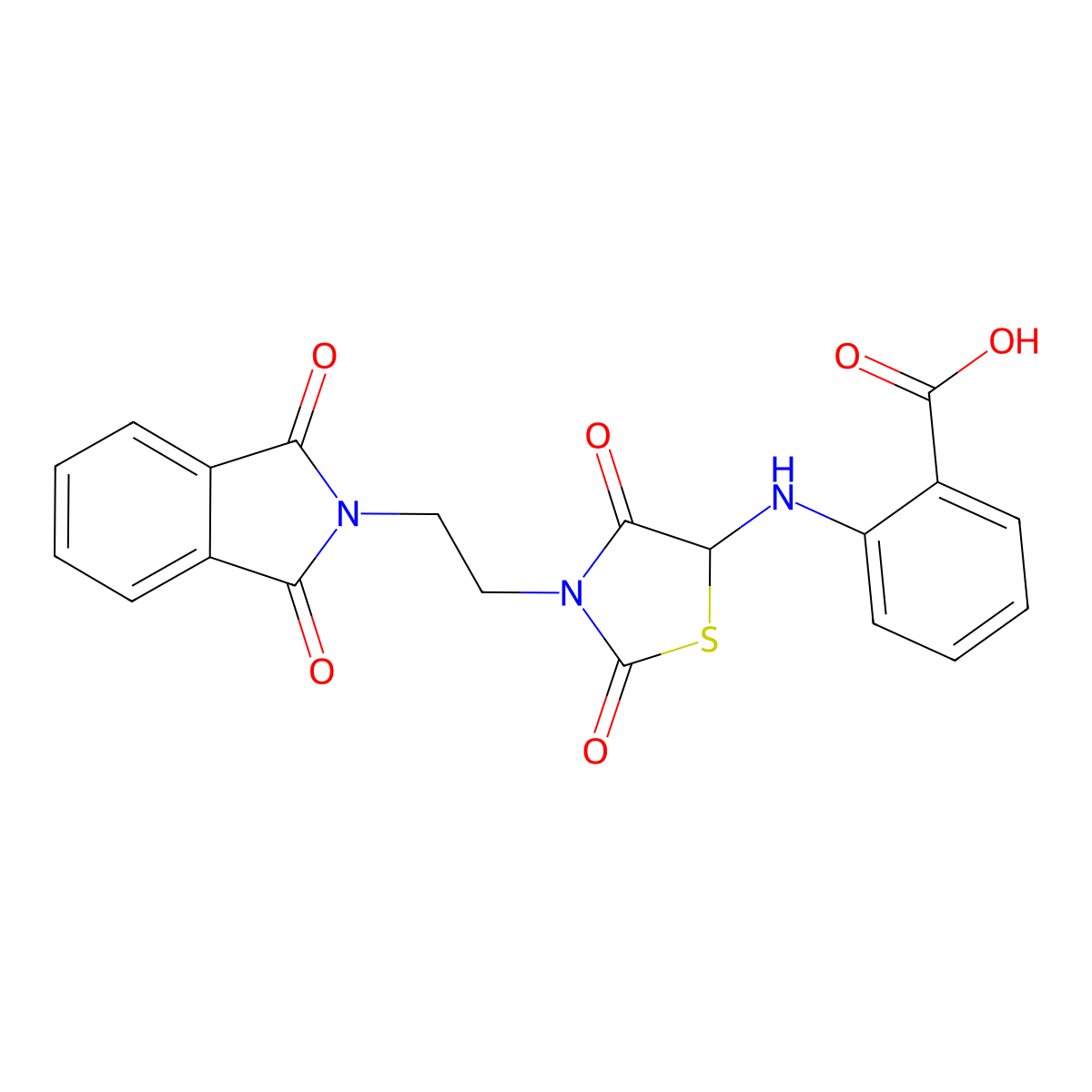2-({3-[2-(1,3-dioxo-1,3-dihydro-2H-isoindol-2-yl)ethyl]-2,4-dioxo-1,3-thiazolidin-5-yl}amino)benzoic acid molecular structure, CAS 1046467-00-8