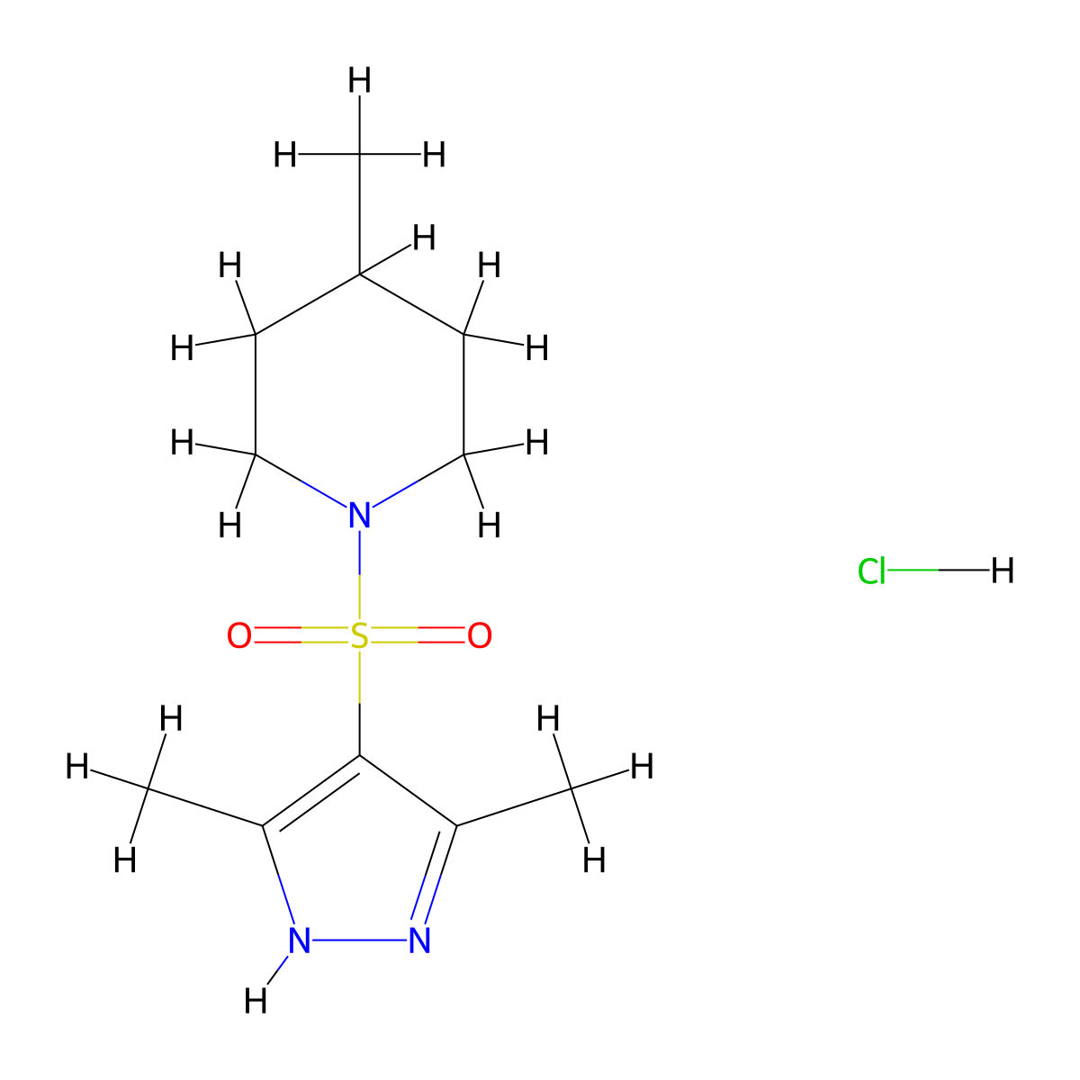 1-[(3,5-dimethyl-1H-pyrazol-4-yl)sulfonyl]-4-methylpiperidine hydrochloride molecular structure, CAS 1046467-63-3