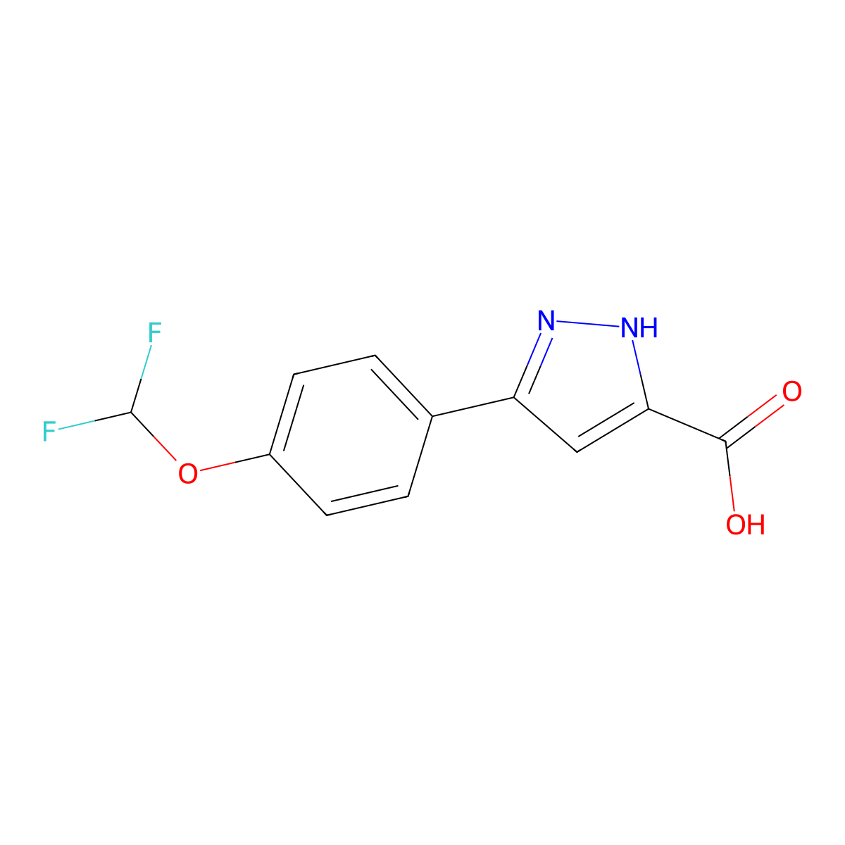 5-[4-(difluoromethoxy)phenyl]-1H-pyrazole-3-carboxylic acid molecular structure, CAS 1046468-64-7