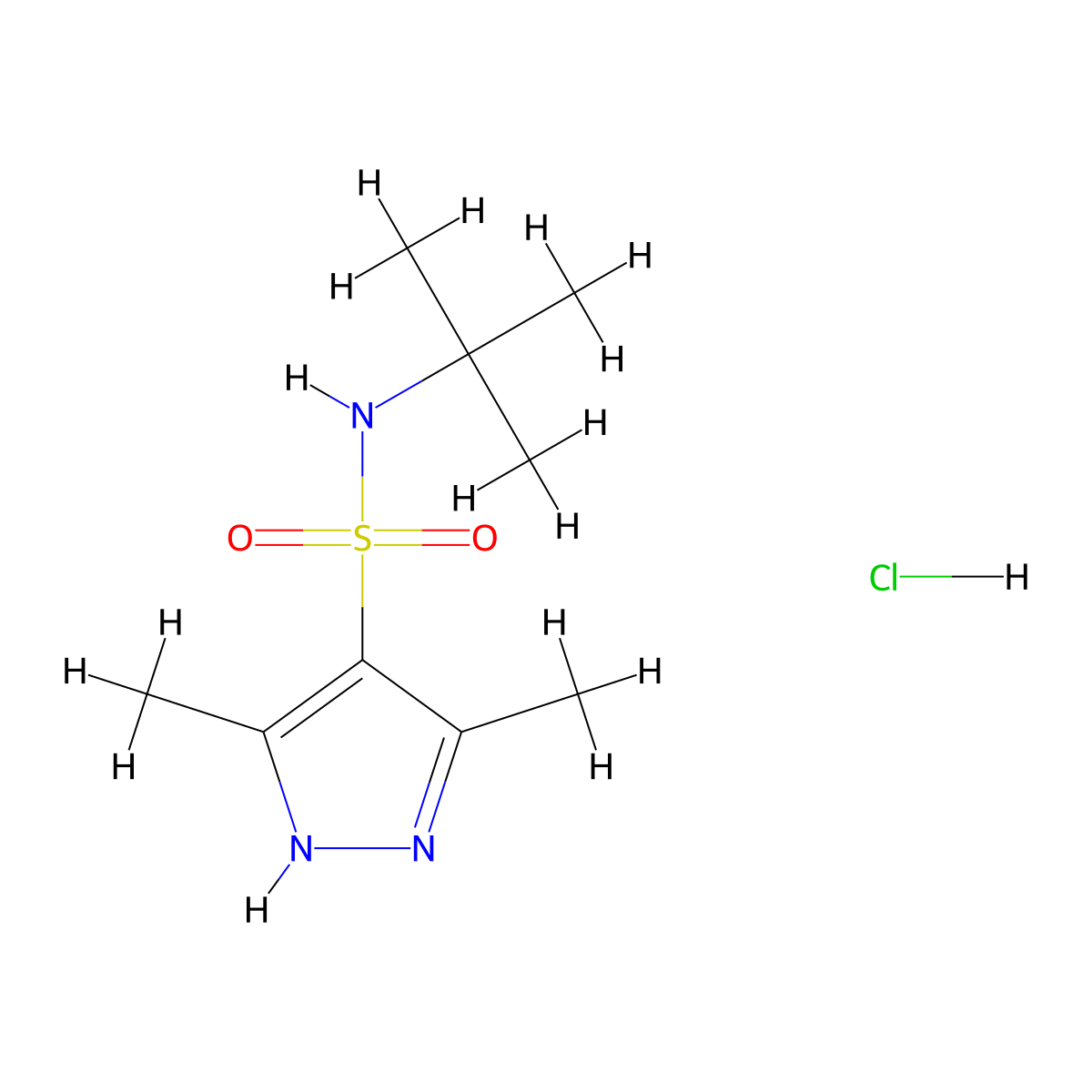 N-(tert-butyl)-3,5-dimethyl-1H-pyrazole-4-sulfonamide hydrochloride molecular structure, CAS 1046495-78-6