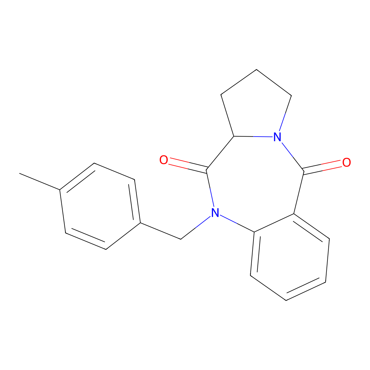 10-(4-methylbenzyl)-2,3-dihydro-1H-pyrrolo[2,1-c][1,4]benzodiazepine-5,11(10H,11aH)-dione molecular structure, CAS 1046496-31-4