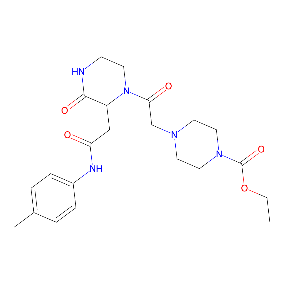 Ethyl 4-[2-(2-{2-[(4-methylphenyl)amino]-2-oxoethyl}-3-oxopiperazin-1-yl)-2-oxoethyl]piperazine-1-carboxylate molecular structure, CAS 1046498-81-0