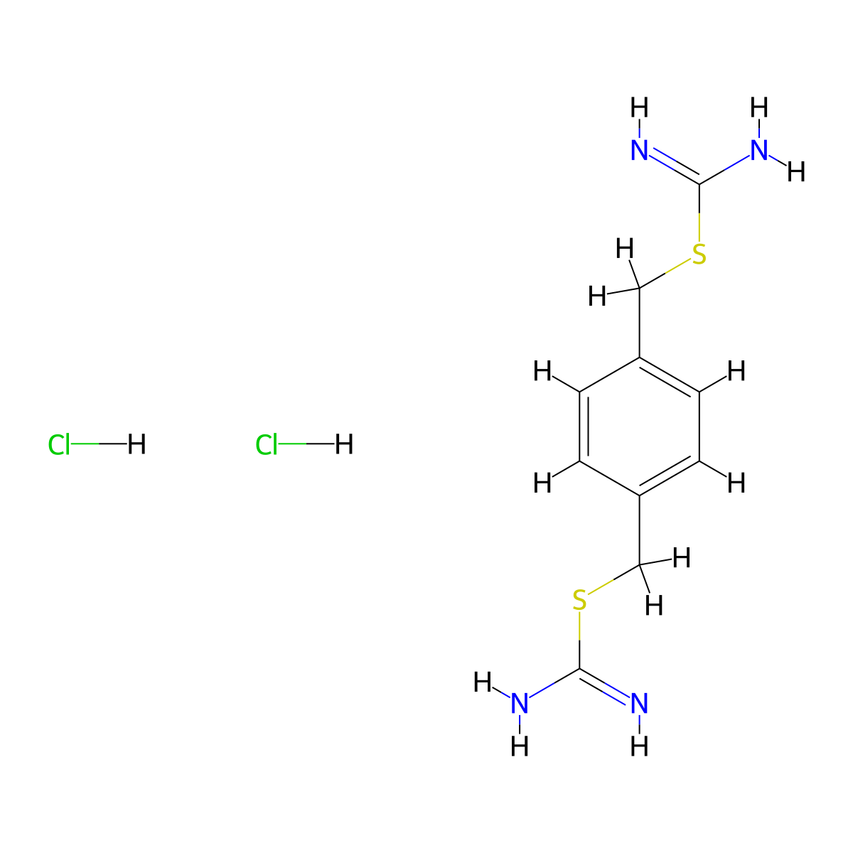 (1,4-Phenylene)bis(methylene) dicarbamimidothioate--hydrogen chloride (1/2) molecular structure, CAS 10465-18-6