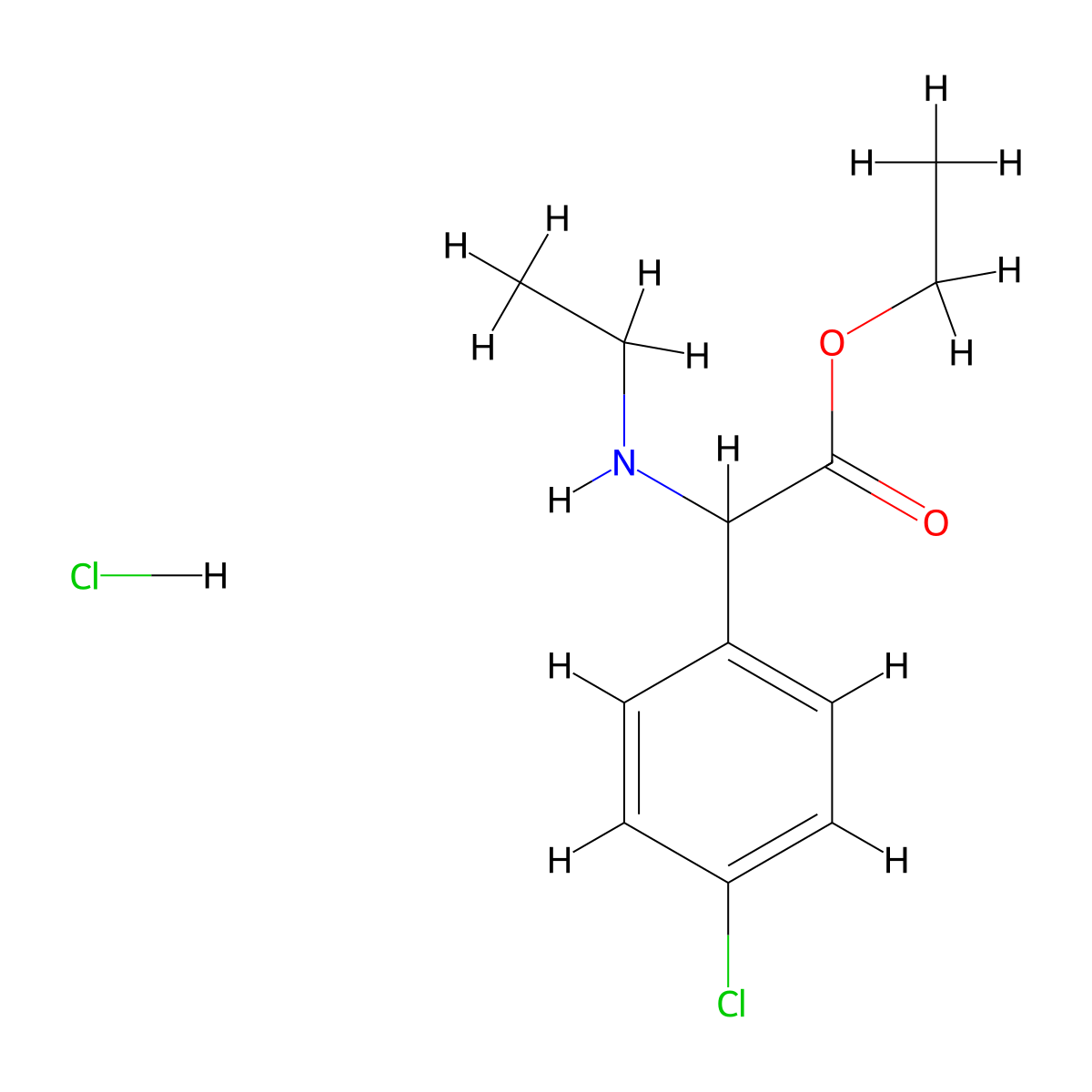 Ethyl 2-(4-chlorophenyl)-2-(ethylamino)acetate hydrochloride molecular structure, CAS 1046535-04-9