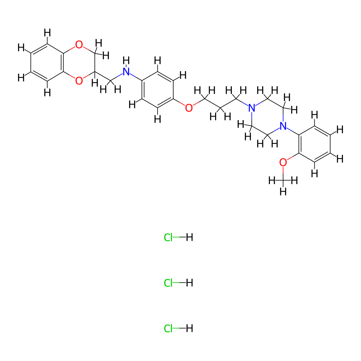 1,4-Benzodioxin-2-methanamine, 2,3-dihydro-N-(4-(3-(4-(2-methoxyphenyl)-1-piperazinyl)propoxy)phenyl)-, trihydrochloride molecular structure, CAS 104655-22-3