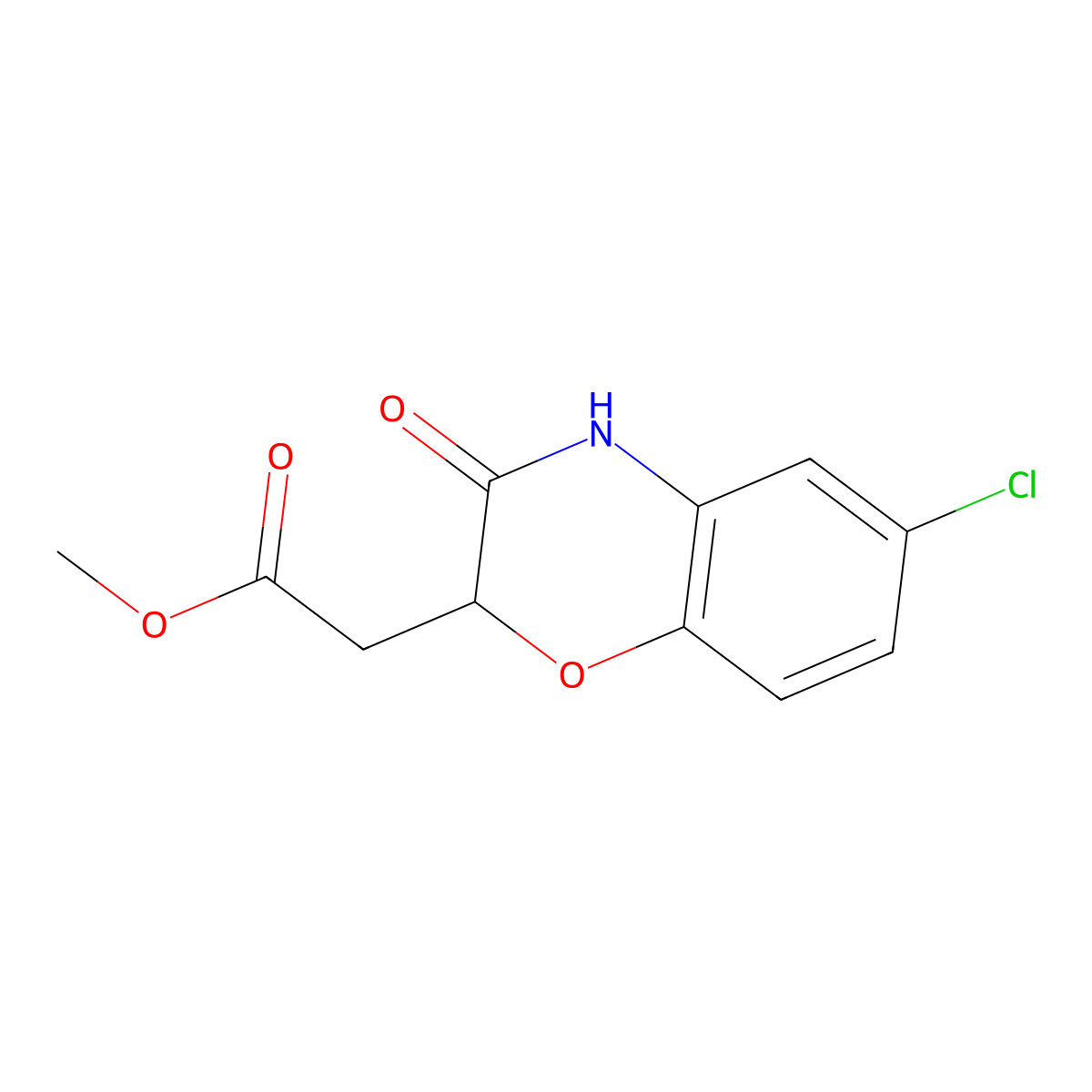 Methyl (6-chloro-3-oxo-3,4-dihydro-2H-1,4-benzoxazin-2-yl)acetate molecular structure, CAS 104662-84-2