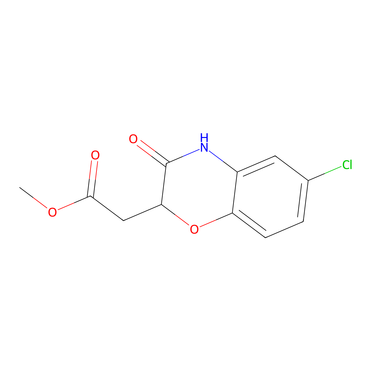 Methyl (6-chloro-3-oxo-3,4-dihydro-2H-1,4-benzoxazin-2-yl)acetate molecular structure, CAS 104662-84-2