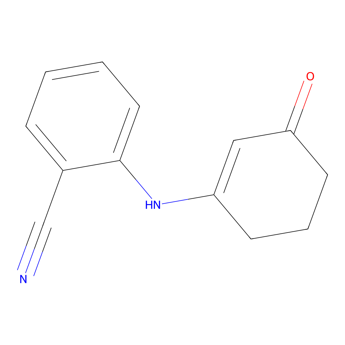 Benzonitrile, 2-((3-oxo-1-cyclohexen-1-yl)amino)- molecular structure, CAS 104675-23-2