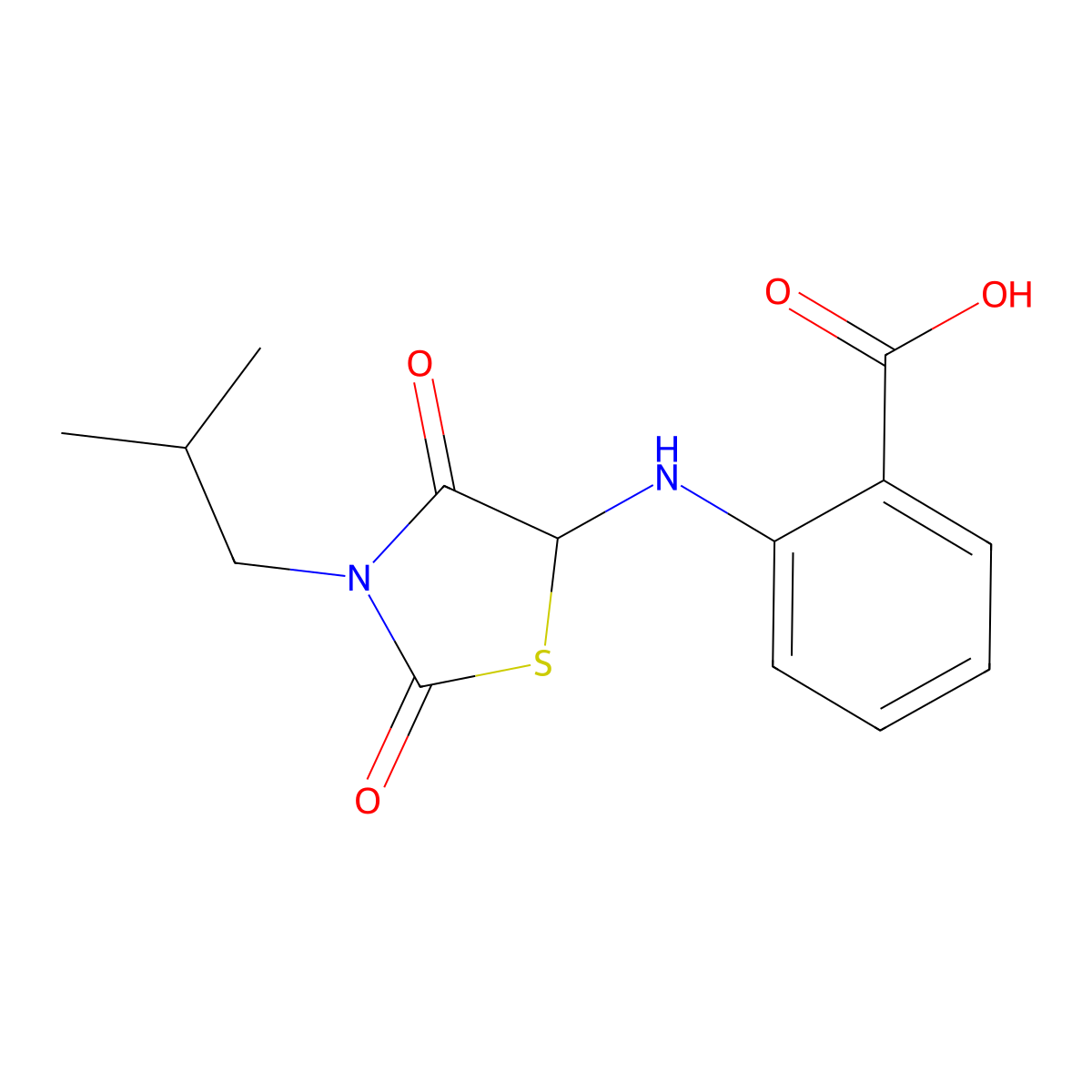 2-{[3-(2-Methylpropyl)-2,4-dioxo-1,3-thiazolidin-5-yl]amino}benzoic acid molecular structure, CAS 1046756-57-3