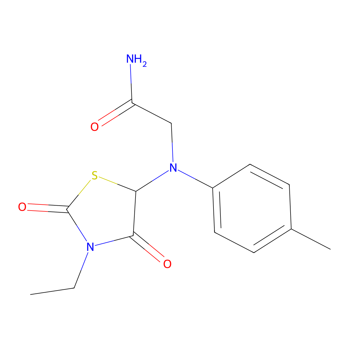 2-((3-Ethyl-2,4-dioxothiazolidin-5-yl)(p-tolyl)amino)acetamide molecular structure, CAS 1046756-62-0