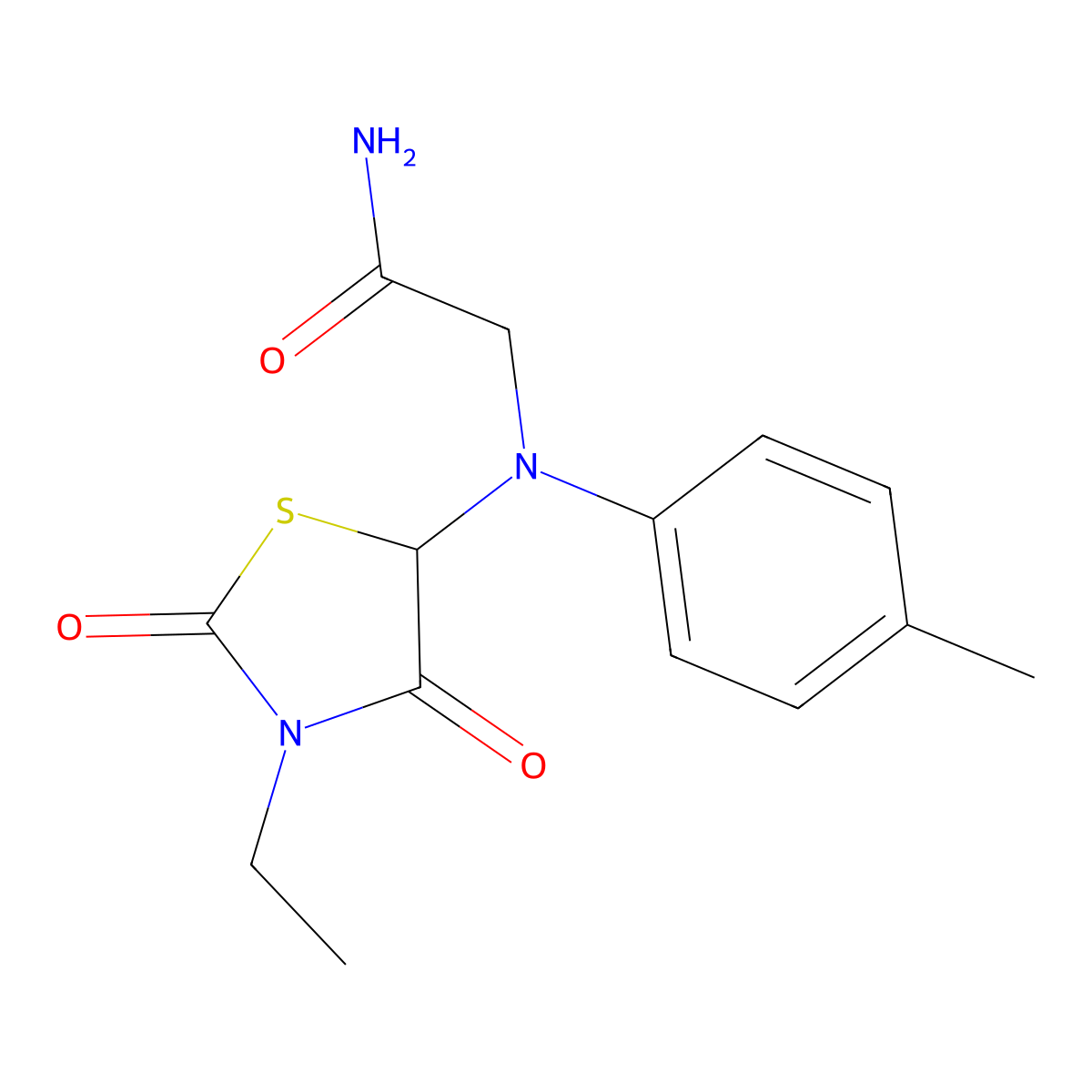 2-((3-Ethyl-2,4-dioxothiazolidin-5-yl)(p-tolyl)amino)acetamide molecular structure, CAS 1046756-62-0