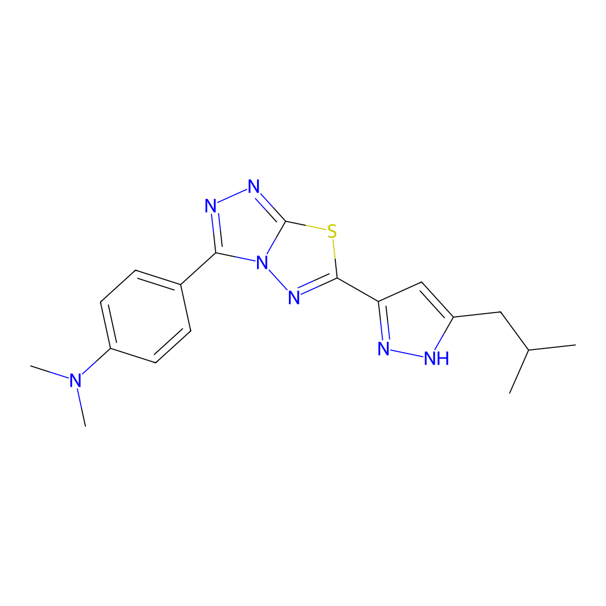 4-[6-(3-isobutyl-1H-pyrazol-5-yl)[1,2,4]triazolo[3,4-b][1,3,4]thiadiazol-3-yl]-N,N-dimethylaniline molecular structure, CAS 1046779-82-1