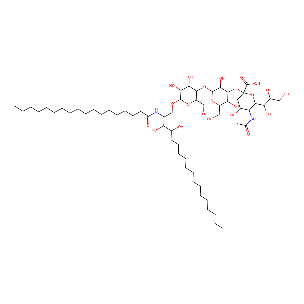 5-Acetamido-2-[2-[6-[(2R,3R,4S)-3,4-dihydroxy-2-(octadecanoylamino)octadecoxy]-4,5-dihydroxy-2-(hydroxymethyl)oxan-3-yl]oxy-3,5-dihydroxy-6-(hydroxymethyl)oxan-4-yl]oxy-4-hydroxy-6-[(1S,2S)-1,2,3-trihydroxypropyl]oxane-2-carboxylic acid molecular structure, CAS 1046791-63-2