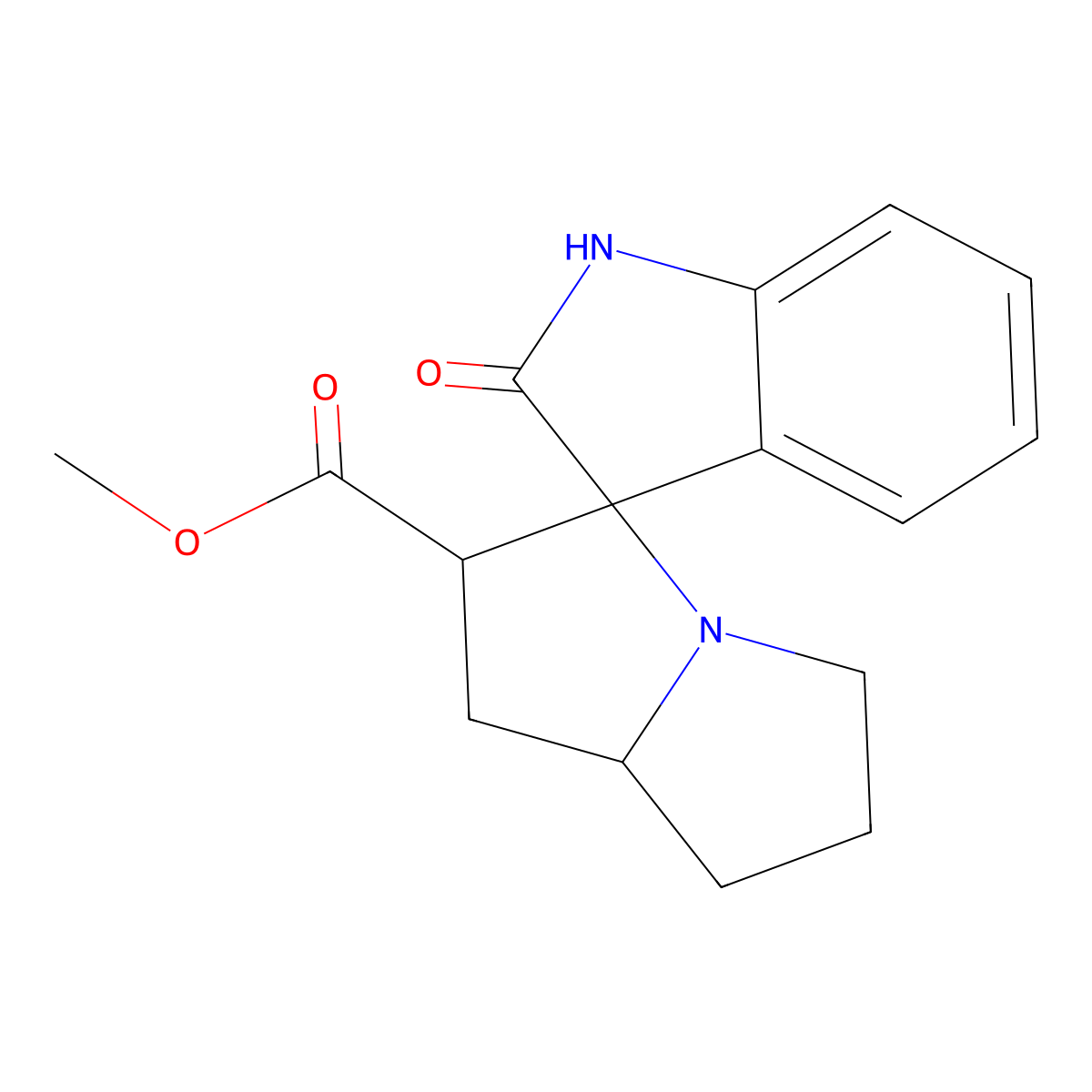 Methyl 2-oxo-1,1',2,2',5',6',7',7'a-octahydrospiro(indole-3,3'-pyrrolizine)-2'-carboxylate molecular structure, CAS 104680-77-5