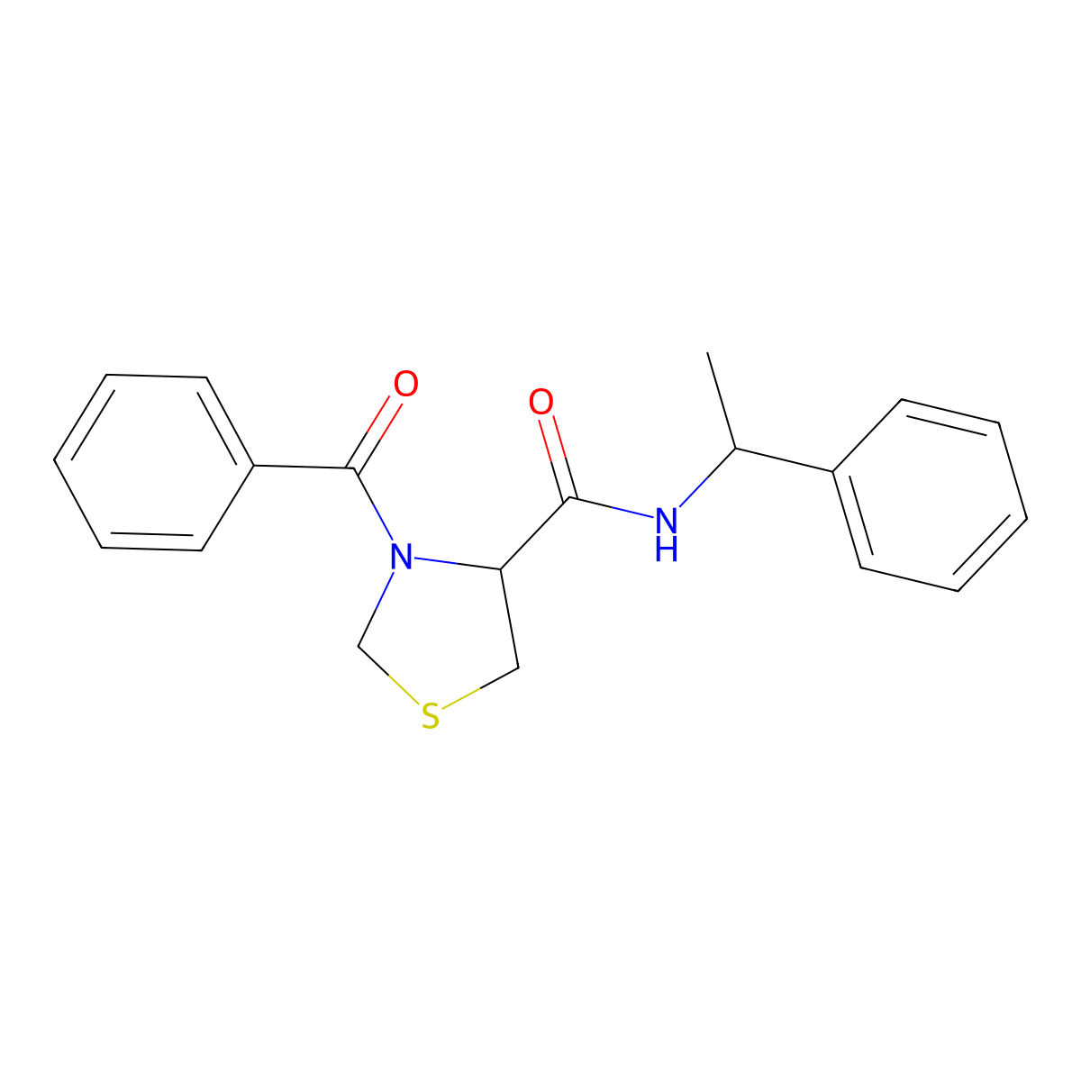 3-benzoyl-N-(1-phenylethyl)-4-thiazolidinecarboxamide molecular structure, CAS 104682-67-9