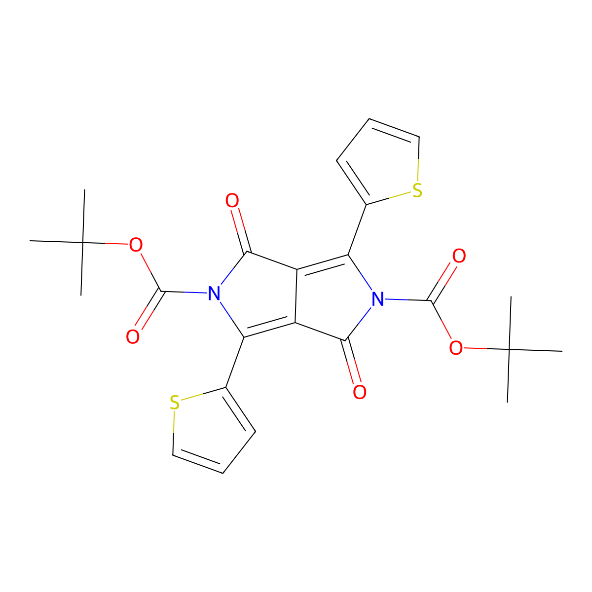 Di-tert-butyl 1,4-dioxo-3,6-di(thiophen-2-yl)pyrrolo[3,4-c]pyrrole-2,5(1H,4H)-dicarboxylate molecular structure, CAS 1046864-83-8