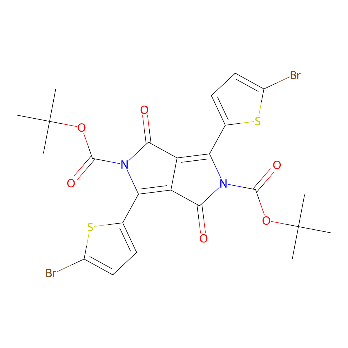 Di-tert-butyl 3,6-bis(5-bromothiophen-2-yl)-1,4-dioxopyrrolo[3,4-c]pyrrole-2,5(1H,4H)-dicarboxylate molecular structure, CAS 1046864-84-9