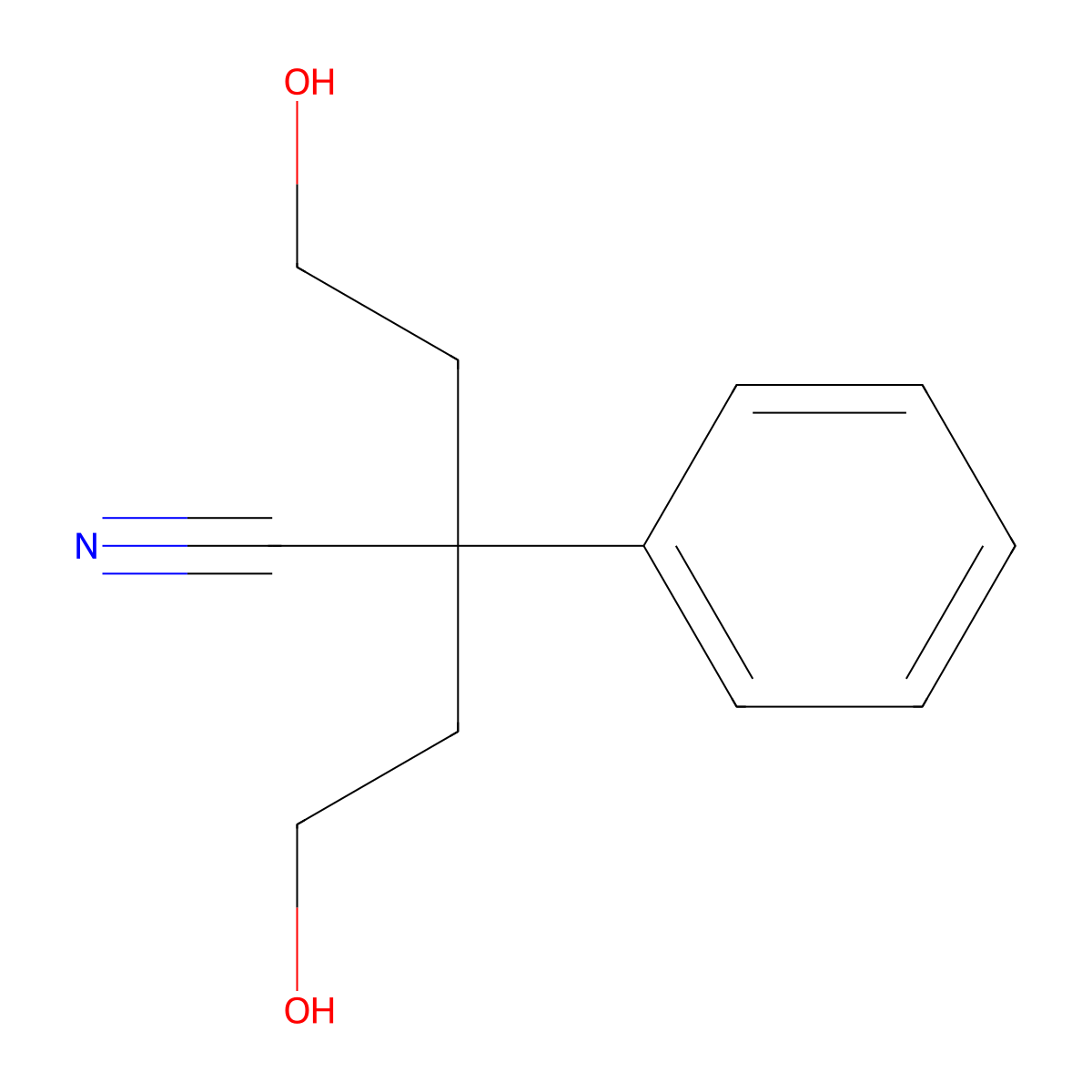 4-Hydroxy-2-(2-hydroxyethyl)-2-phenylbutyronitrile molecular structure, CAS 10469-27-9