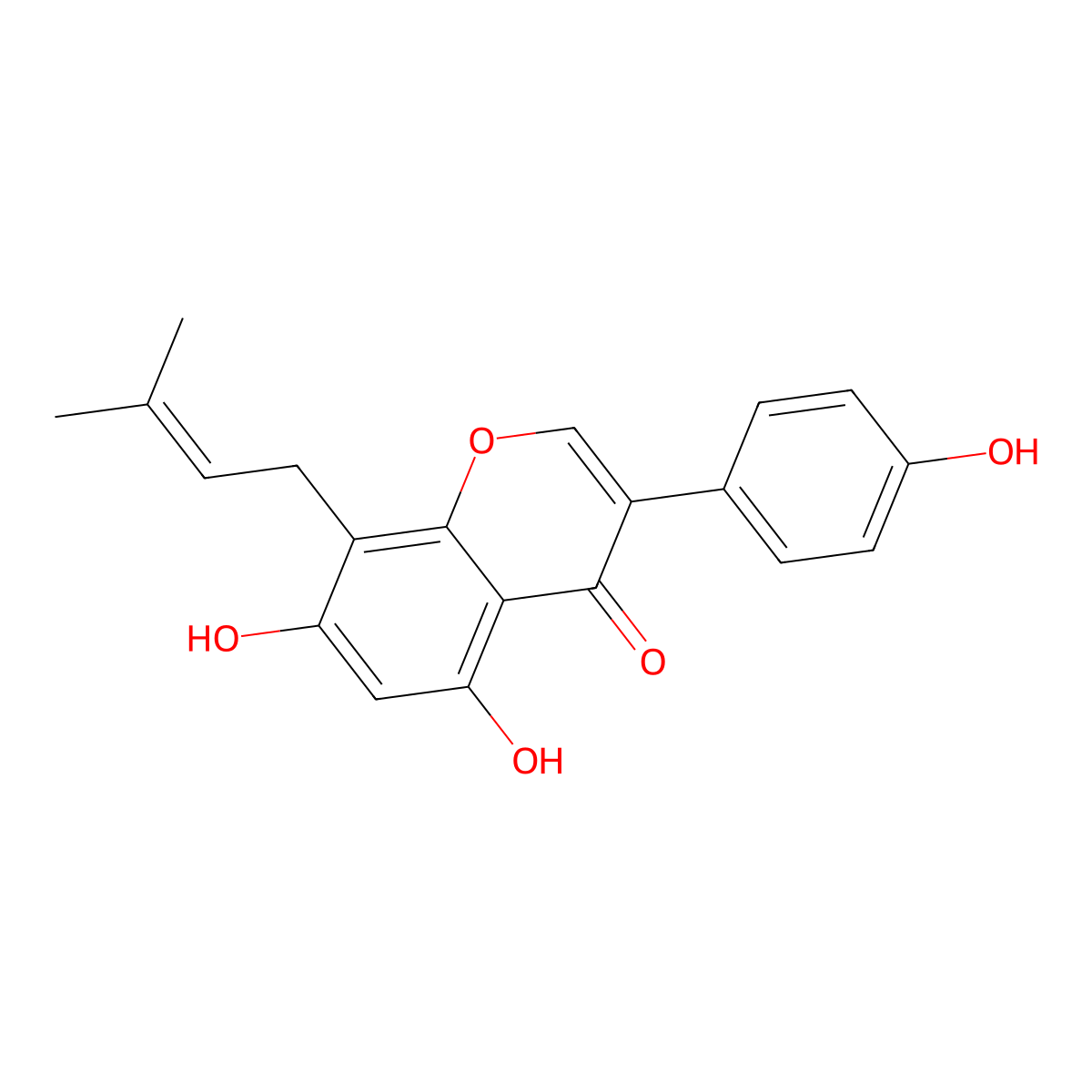 5,7-Dihydroxy-3-(4-hydroxyphenyl)-8-(3-methyl-2-buten-1-yl)-4H-1-benzopyran-4-one molecular structure, CAS 104691-86-3