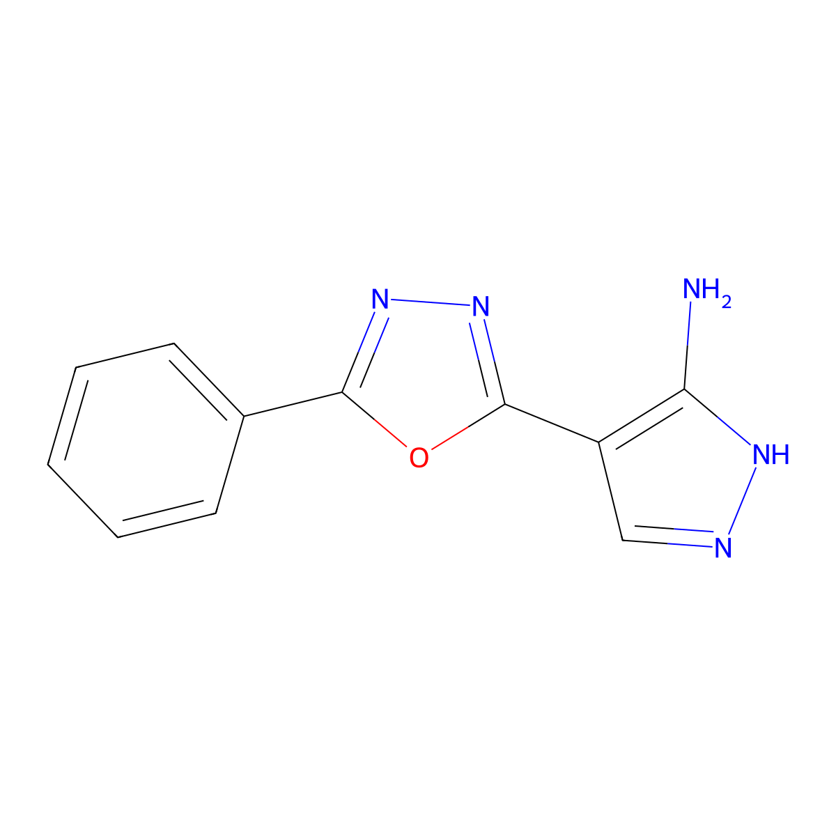 4-(5-phenyl-1,3,4-oxadiazol-2-yl)-1H-pyrazol-3-amine molecular structure, CAS 104699-64-1