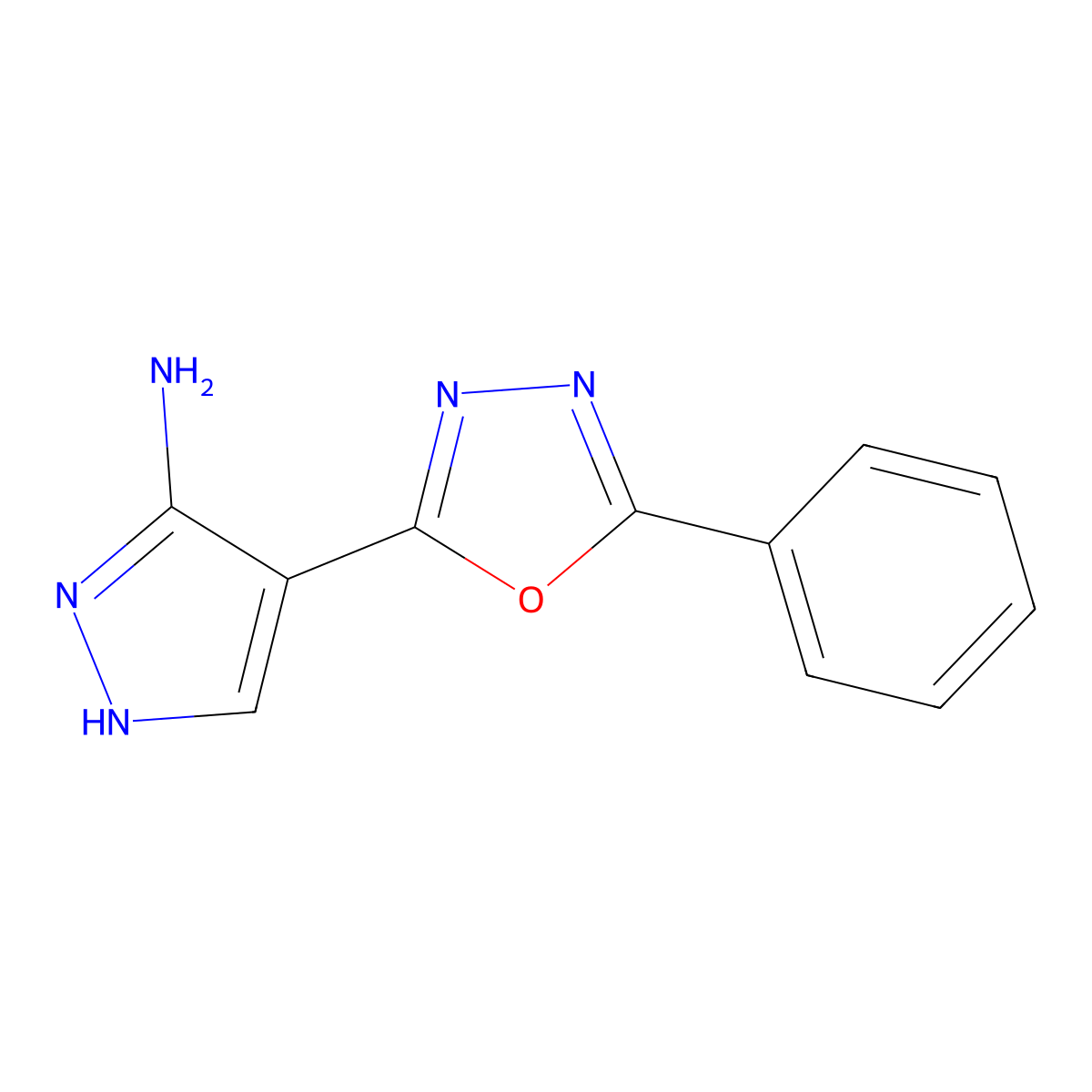 4-(5-phenyl-1,3,4-oxadiazol-2-yl)-1H-pyrazol-3-amine molecular structure, CAS 104699-64-1