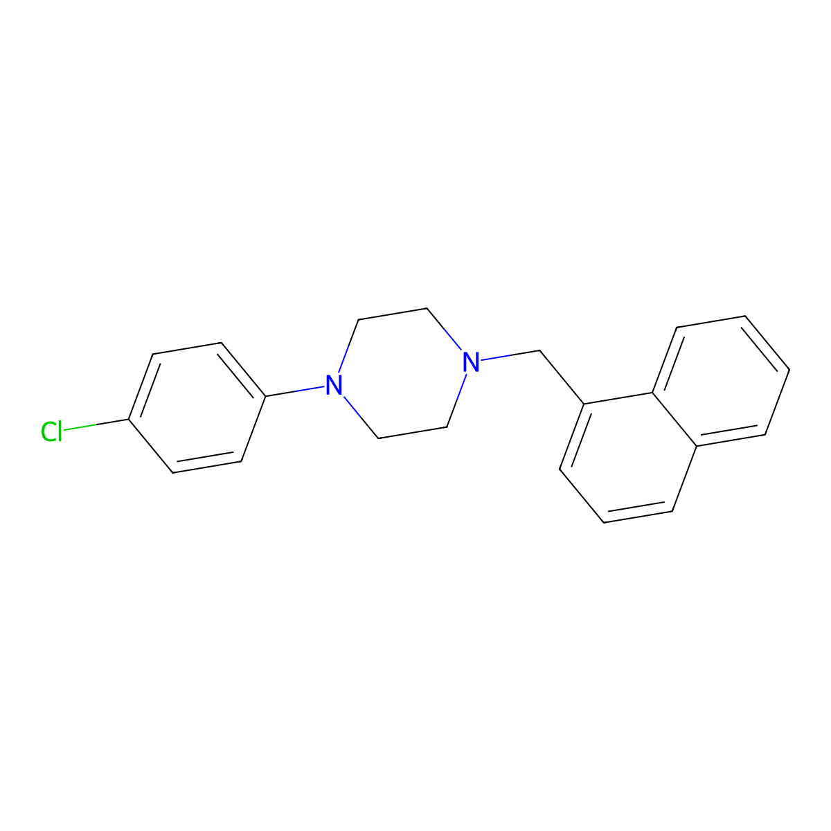 Piperazine, 1-(4-chlorophenyl)-4-(1-naphthalenylmethyl)- molecular structure, CAS 1047-37-6