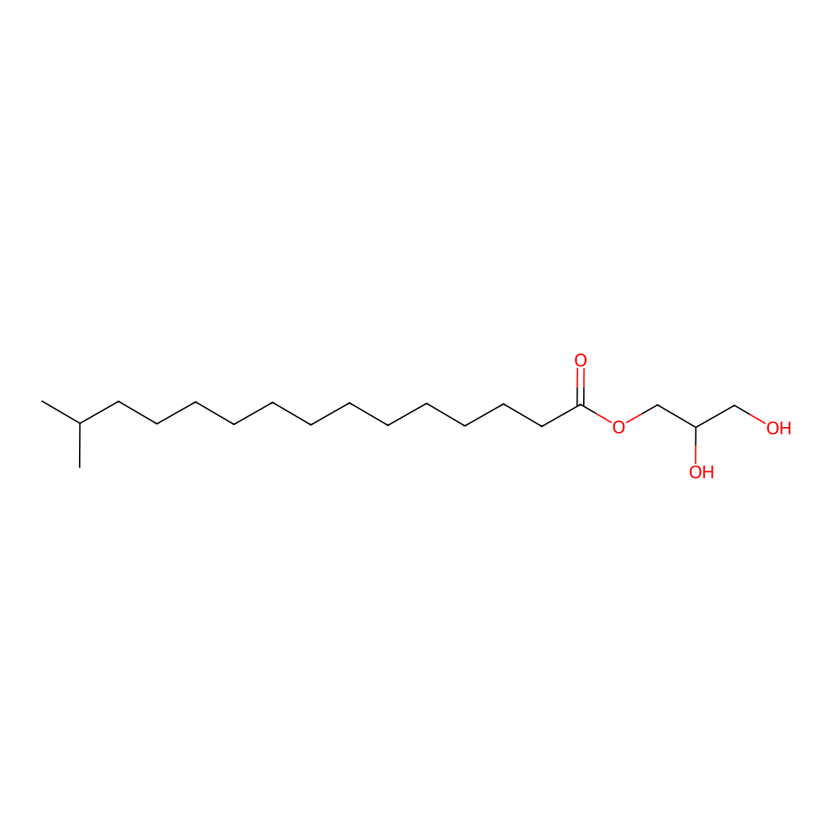 2,3-Dihydroxypropyl 14-methylpentadecanoate molecular structure, CAS 104700-85-8