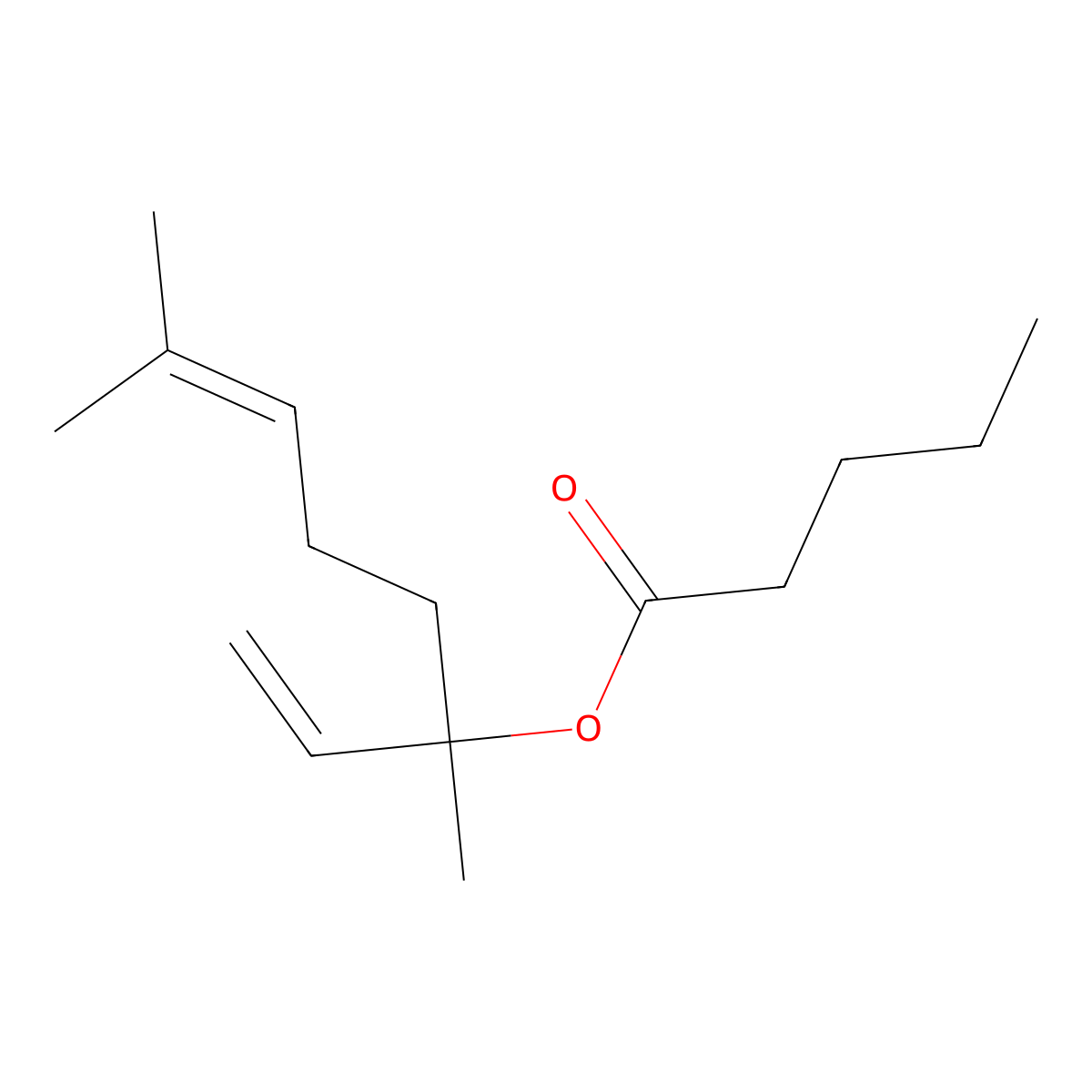 Linalyl valerate molecular structure, CAS 10471-96-2