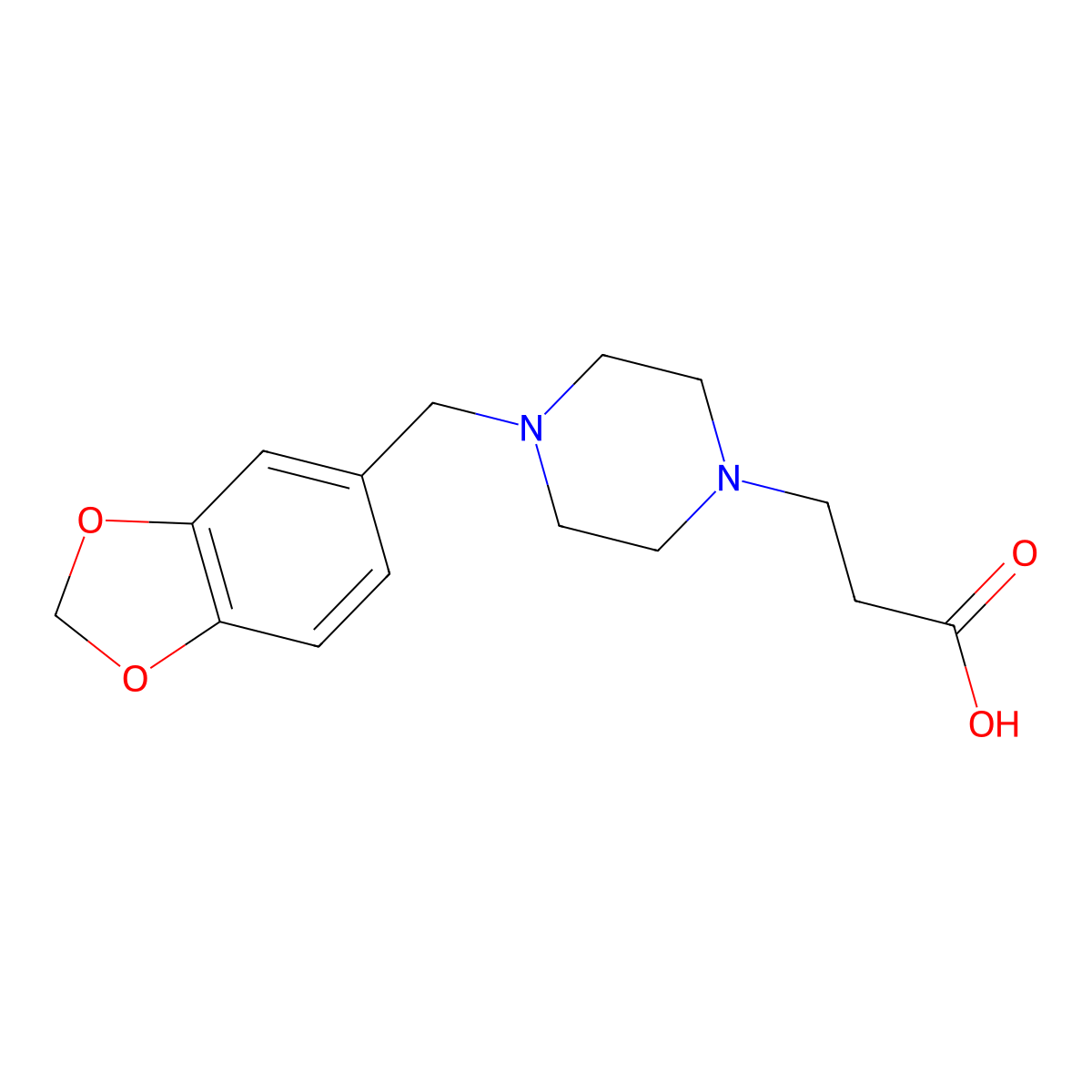 3-(4-(Benzo[d][1,3]dioxol-5-ylmethyl)piperazin-1-yl)propanoic acid molecular structure, CAS 1047219-99-7