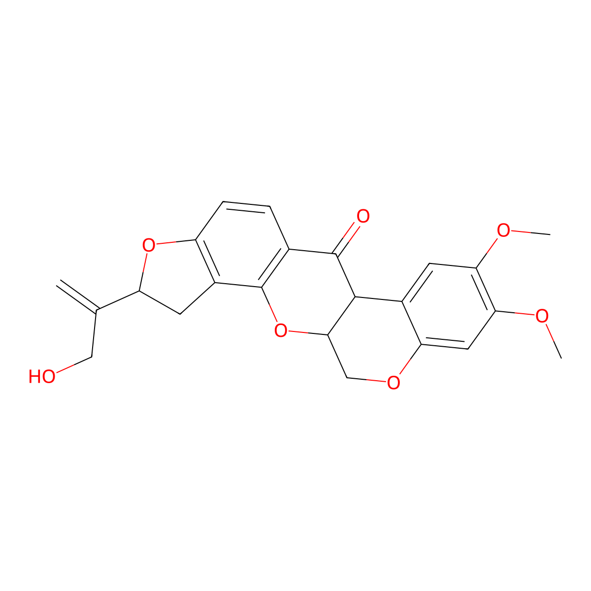 1,2,12,12a-Tetrahydro-2-(1-(hydroxymethyl)ethenyl)-8,9-dimethoxy(1)benzopyrano(3,4-b)furo(2,3-h)(1)benzopyran-6(6aH)-one molecular structure, CAS 10475-72-6