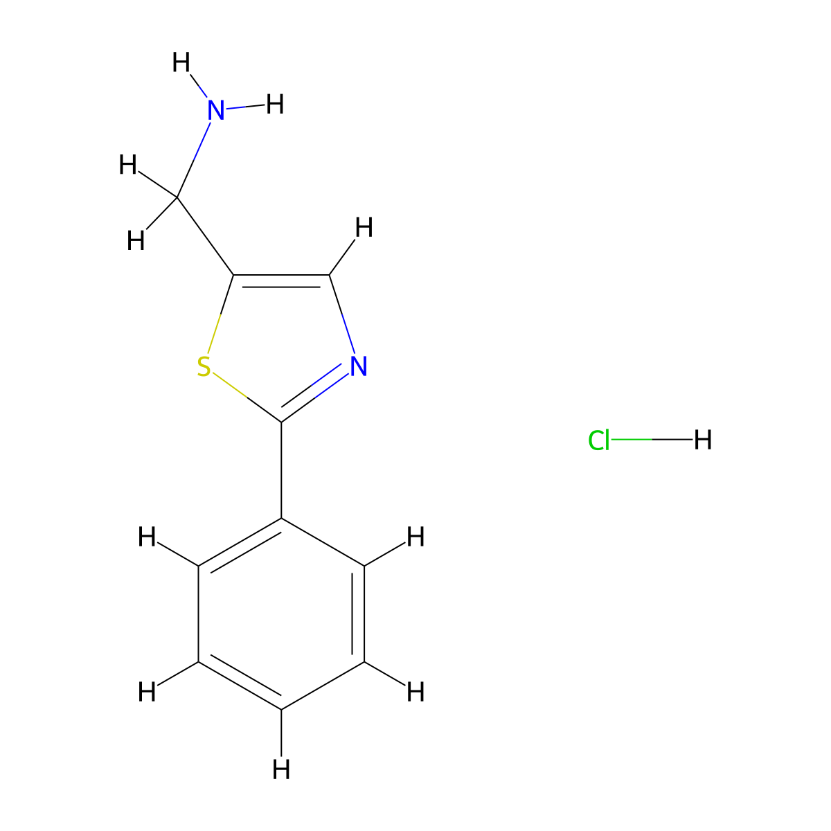 (2-Phenyl-1,3-thiazol-5-yl)methanamine hydrochloride molecular structure, CAS 1047620-81-4