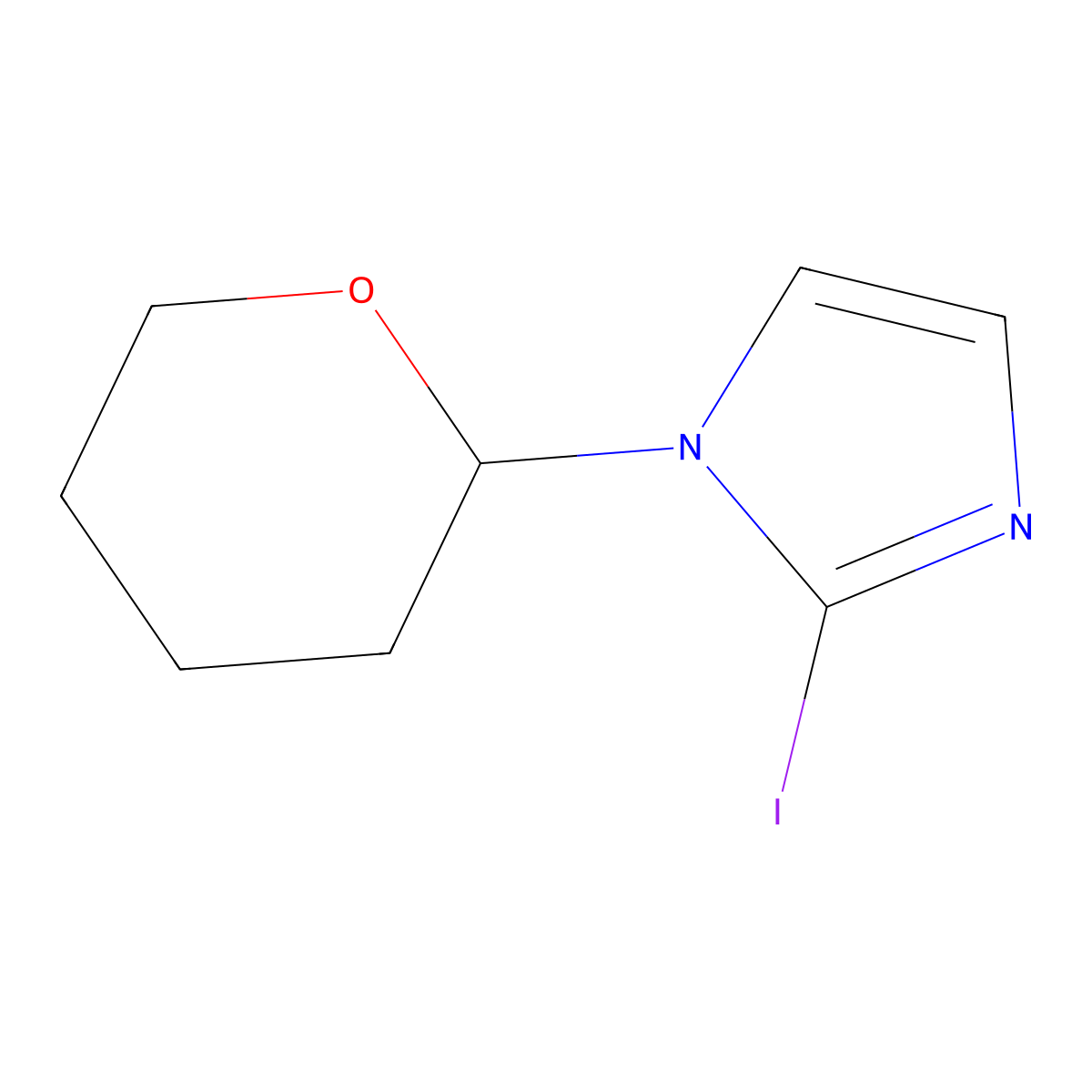 2-Iodo-1-(tetrahydro-2H-pyran-2-YL)-1H-imidazole molecular structure, CAS 1047626-77-6