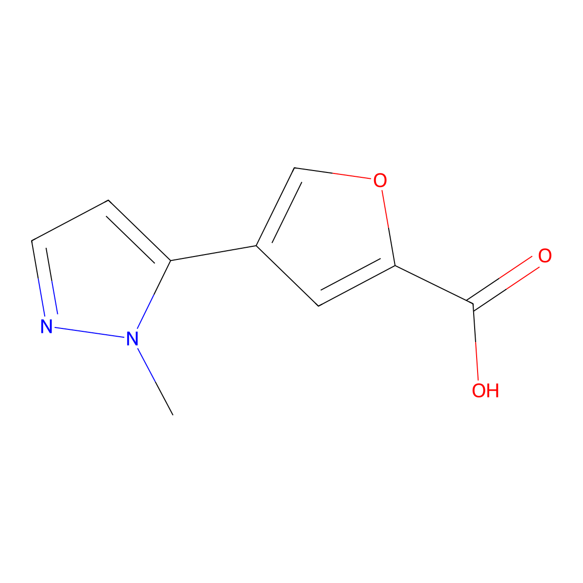 4-(1-methyl-1H-pyrazol-5-yl)-2-furancarboxylic acid molecular structure, CAS 1047628-47-6